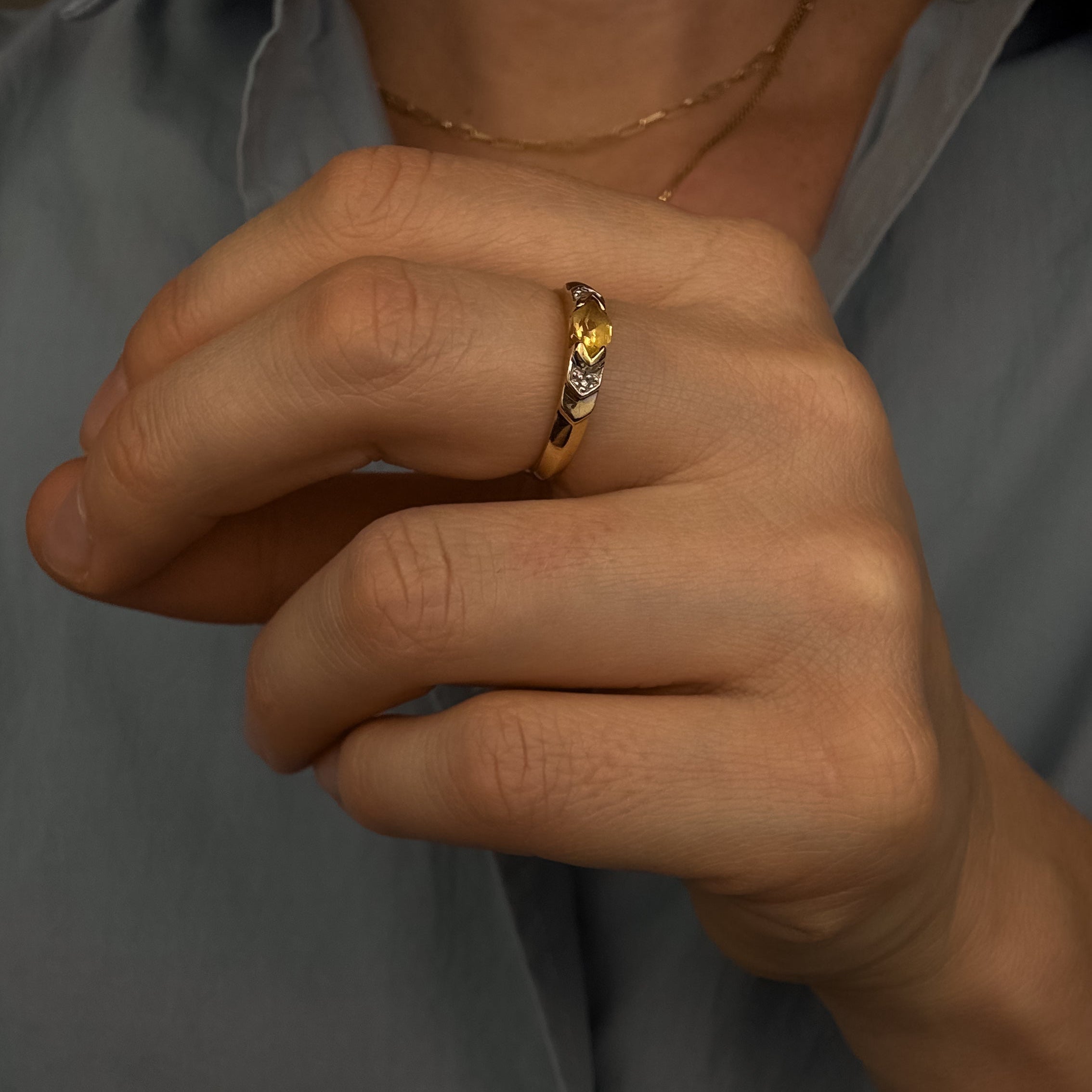 Vintage Topaz and Diamond Chevron Band