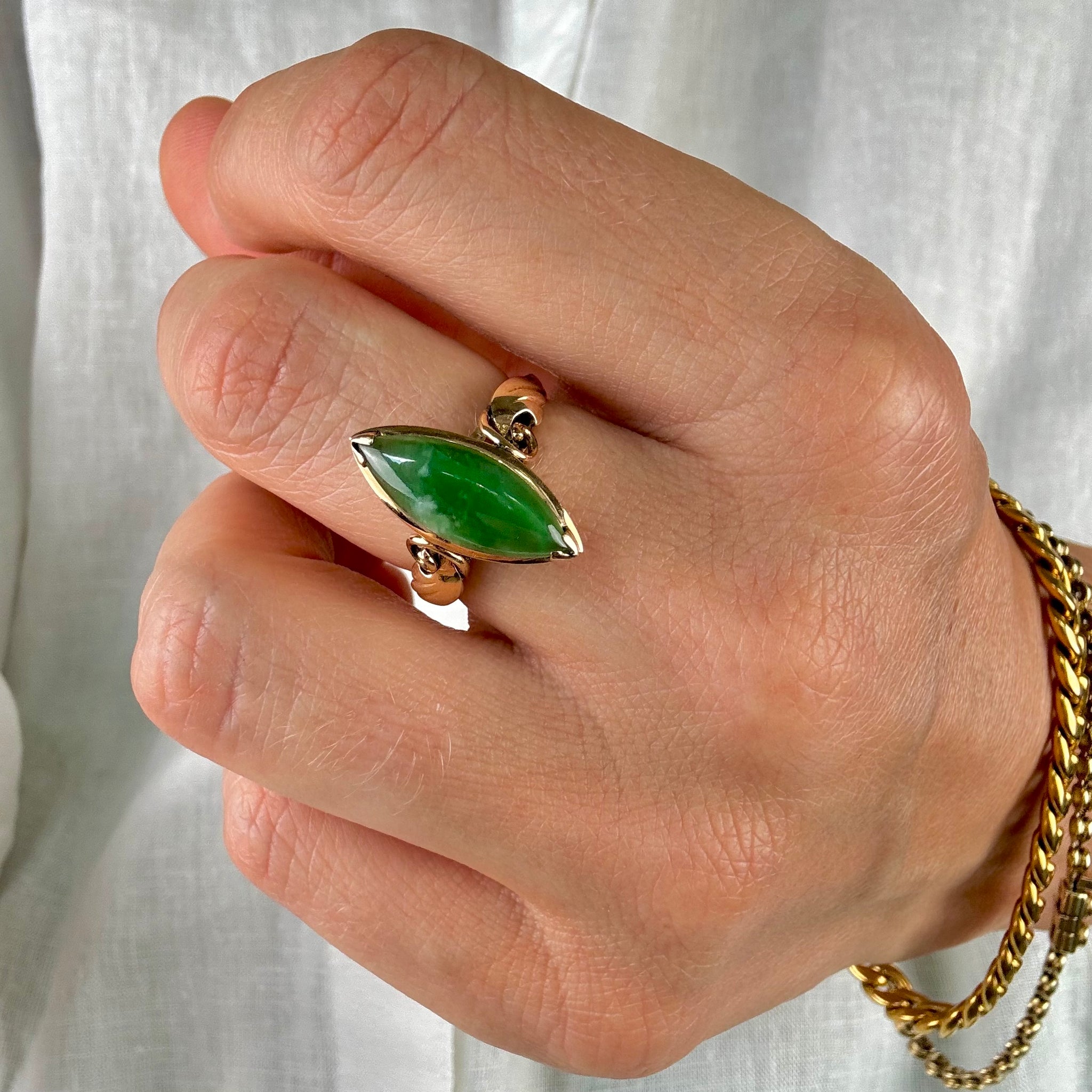 vintage gold Marquise Jade Ring