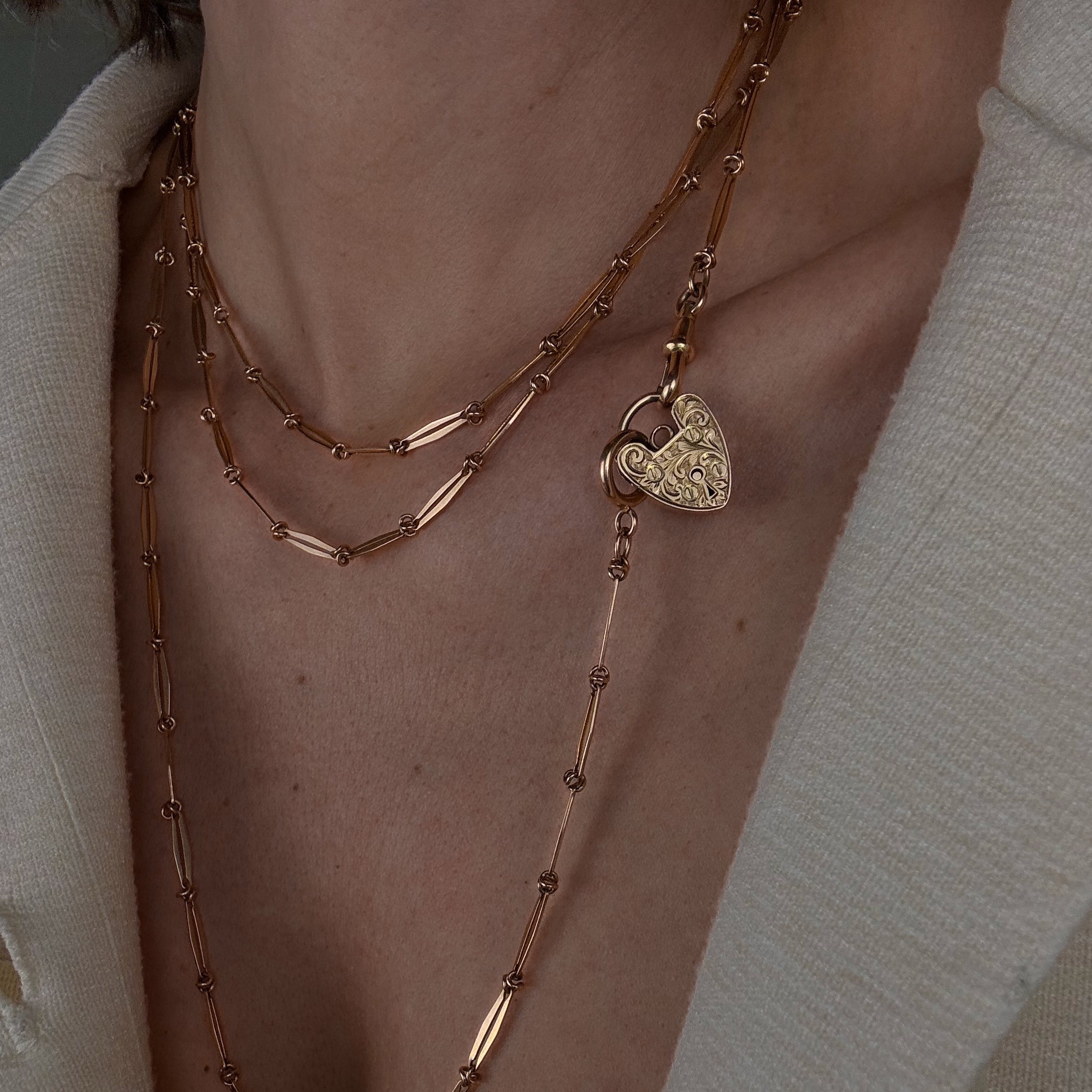 60in Antique Victorian Chain with Heart Clasp