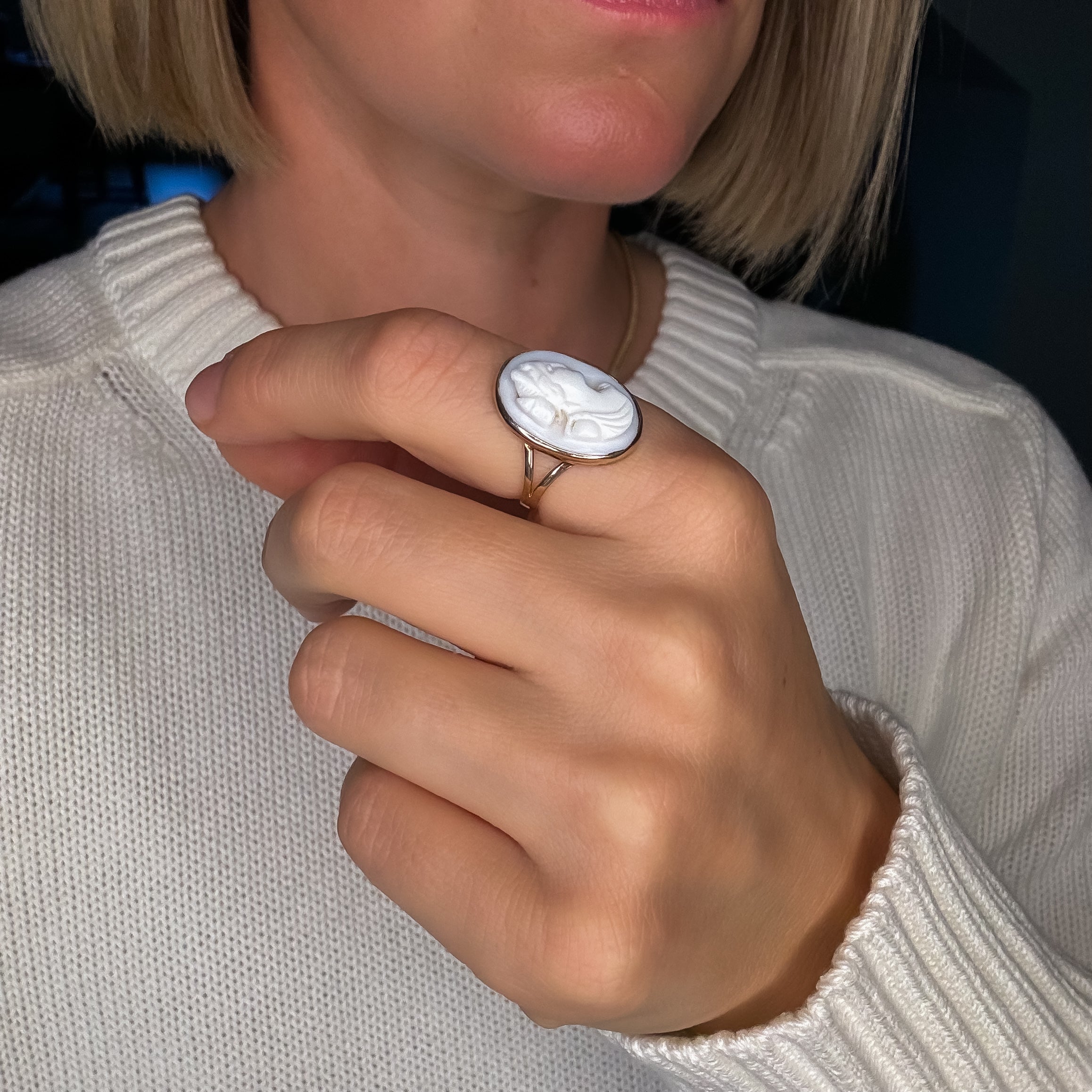 White Shell Cameo Ring