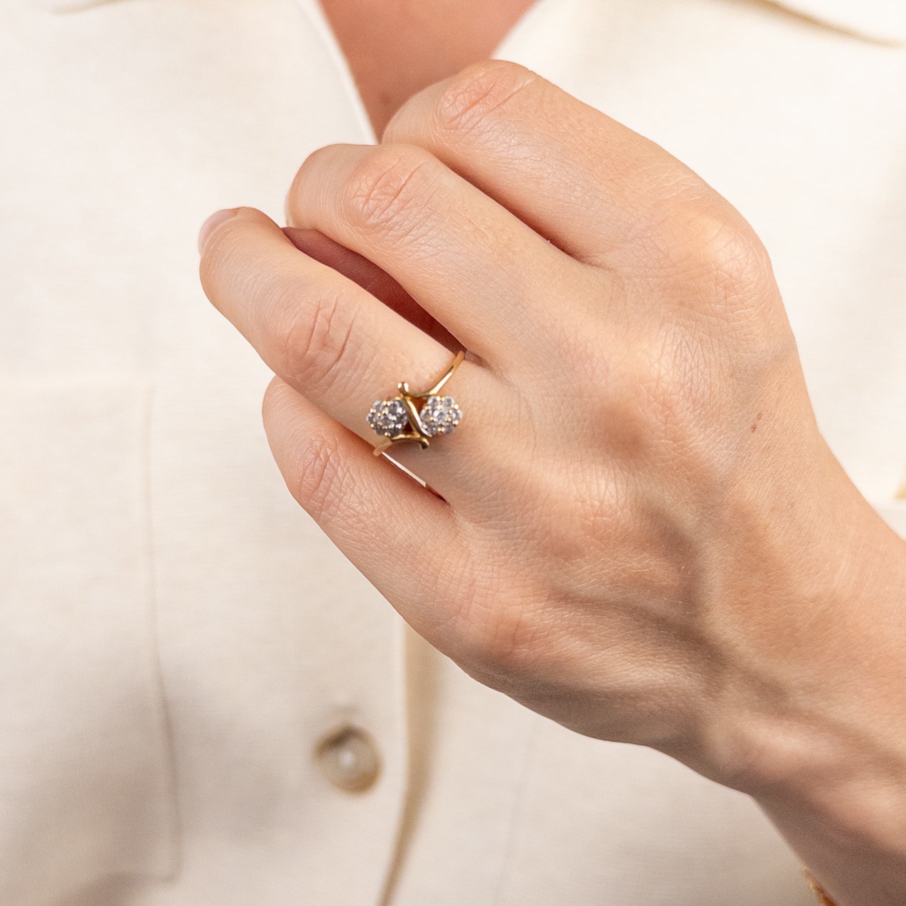 vintage 18k gold Flower Diamond Bypass Ring