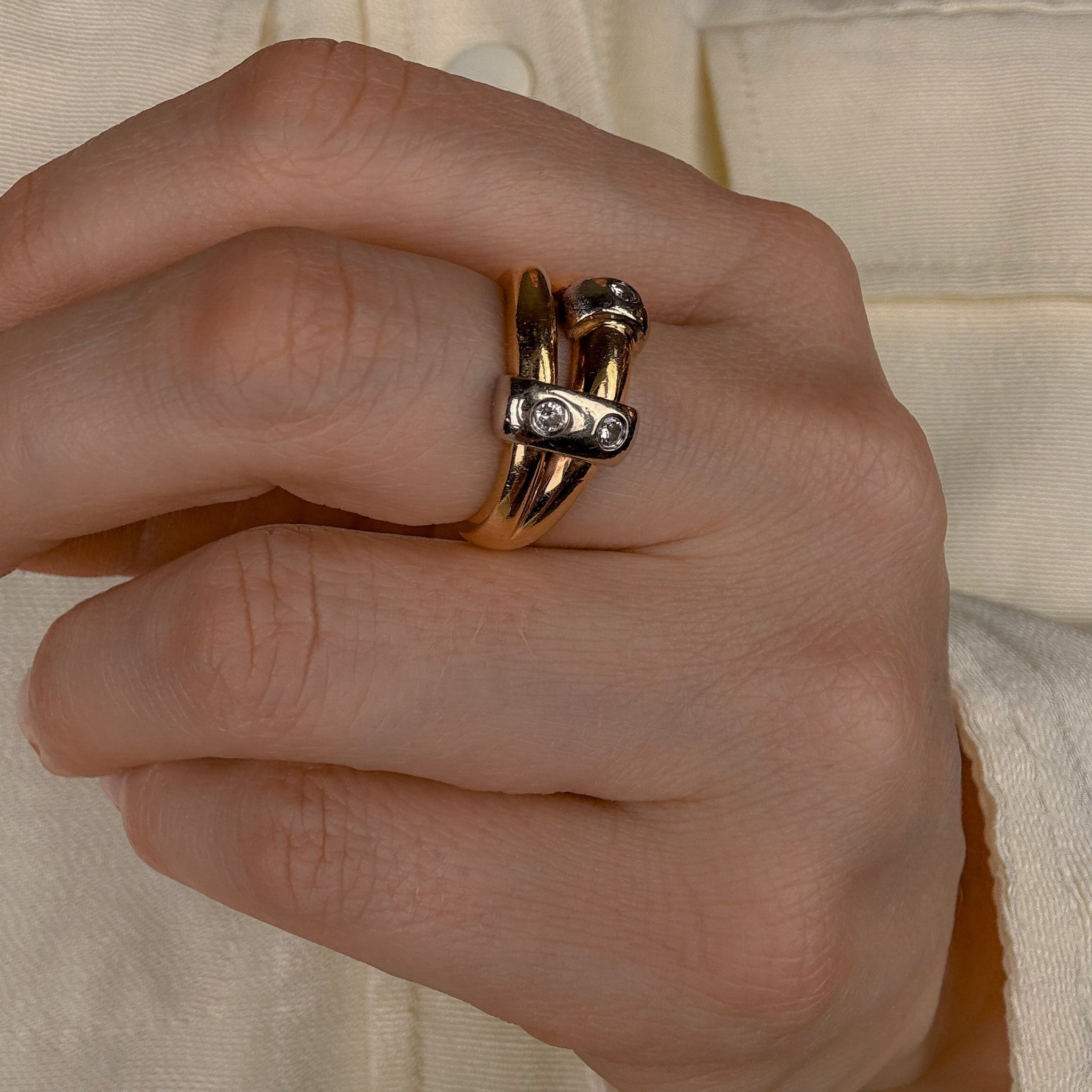 Chunky Diamond Bypass Gold Ring