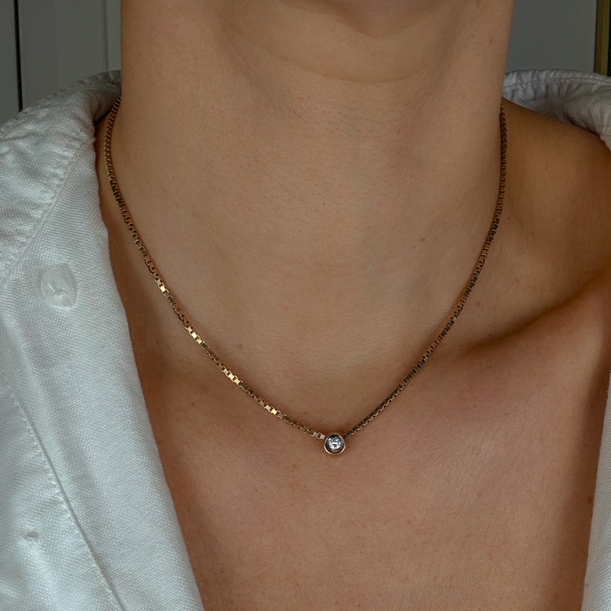 16" Diamond Box Link Chain Necklace