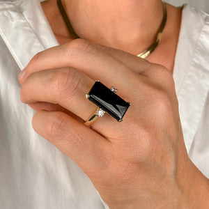 Elongated Onyx and Diamond Ring