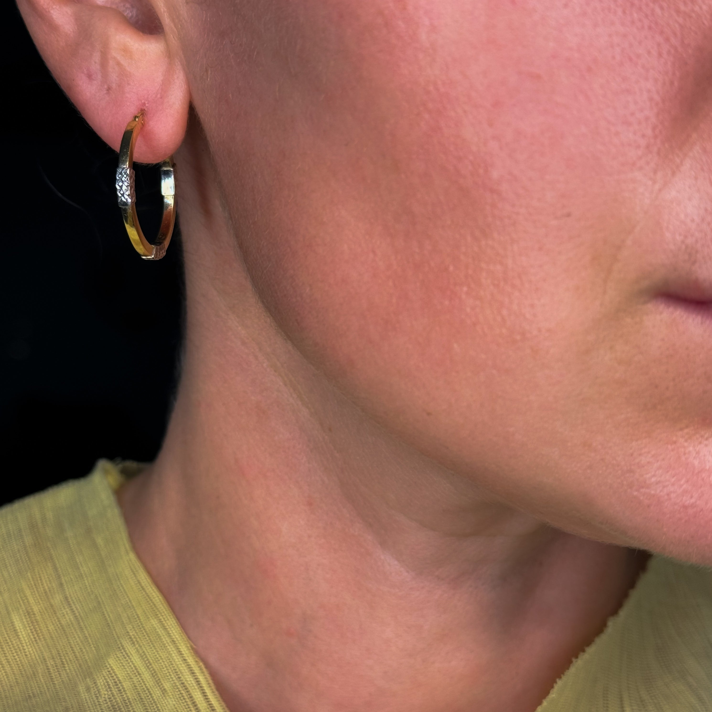 vintage 25.5 mm Two-Tone Gold Hoop Earrings