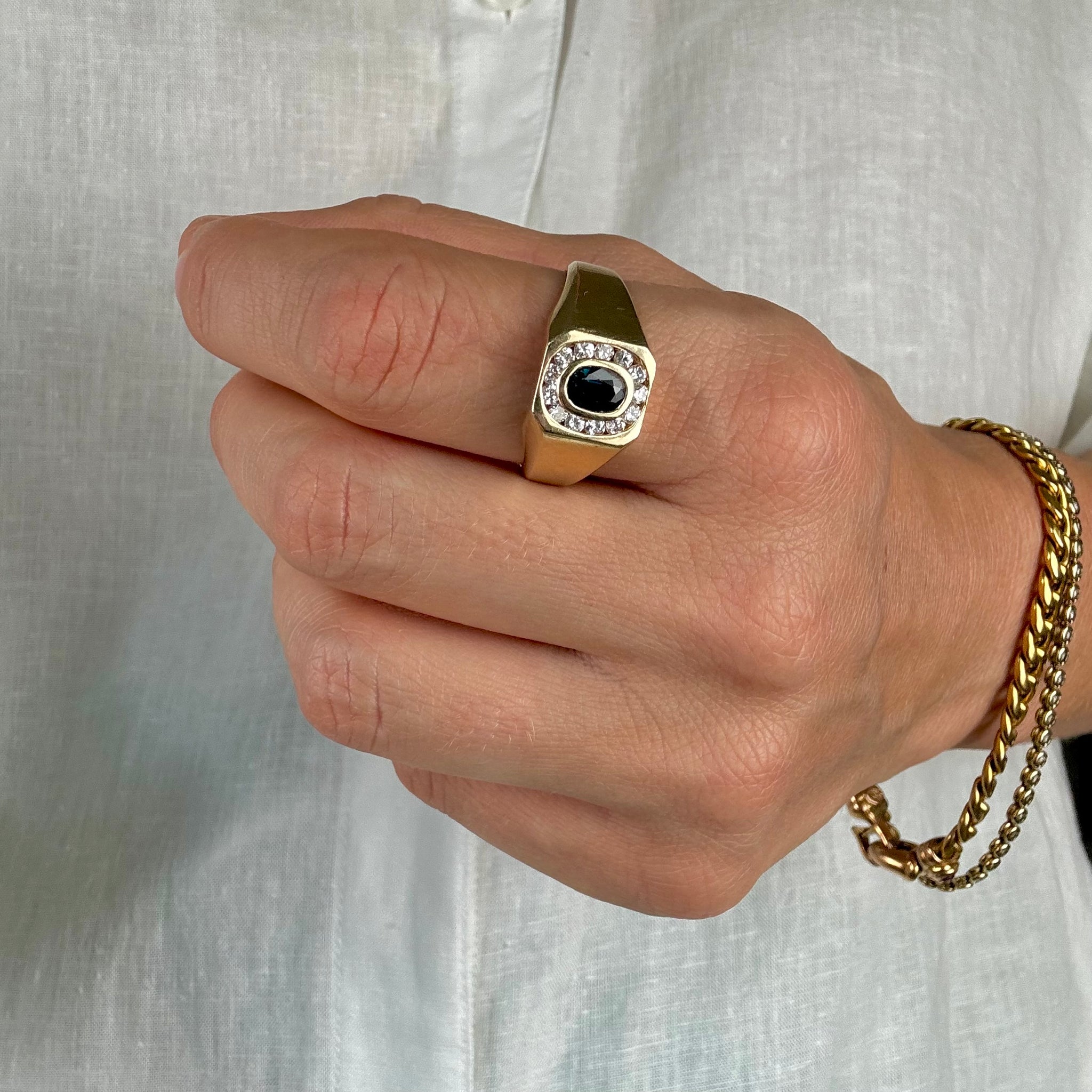 vintage Sapphire and Diamond Signet Ring