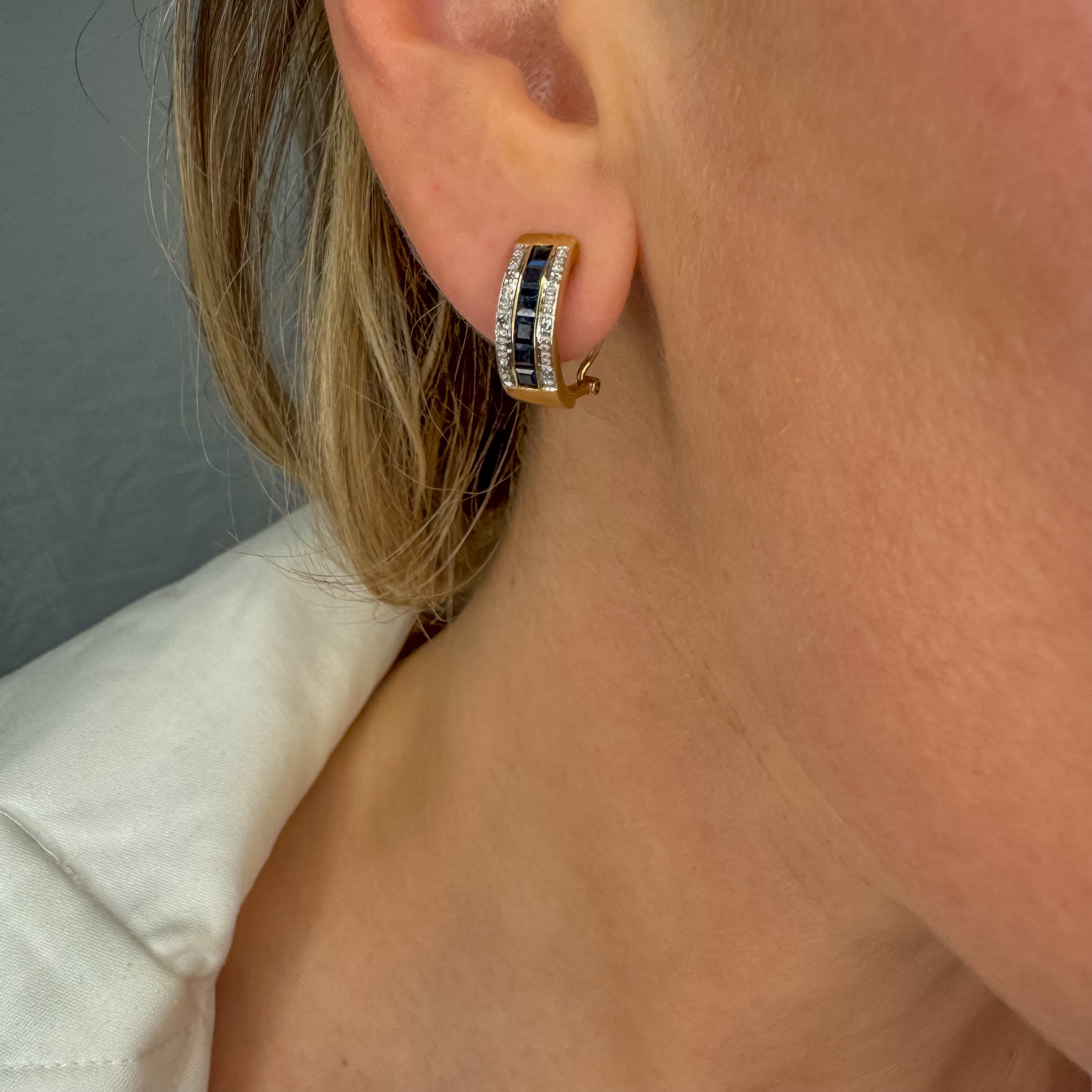 Channel Set Sapphire and Diamond Hoops