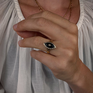 Onyx and Seed Pearl Ring