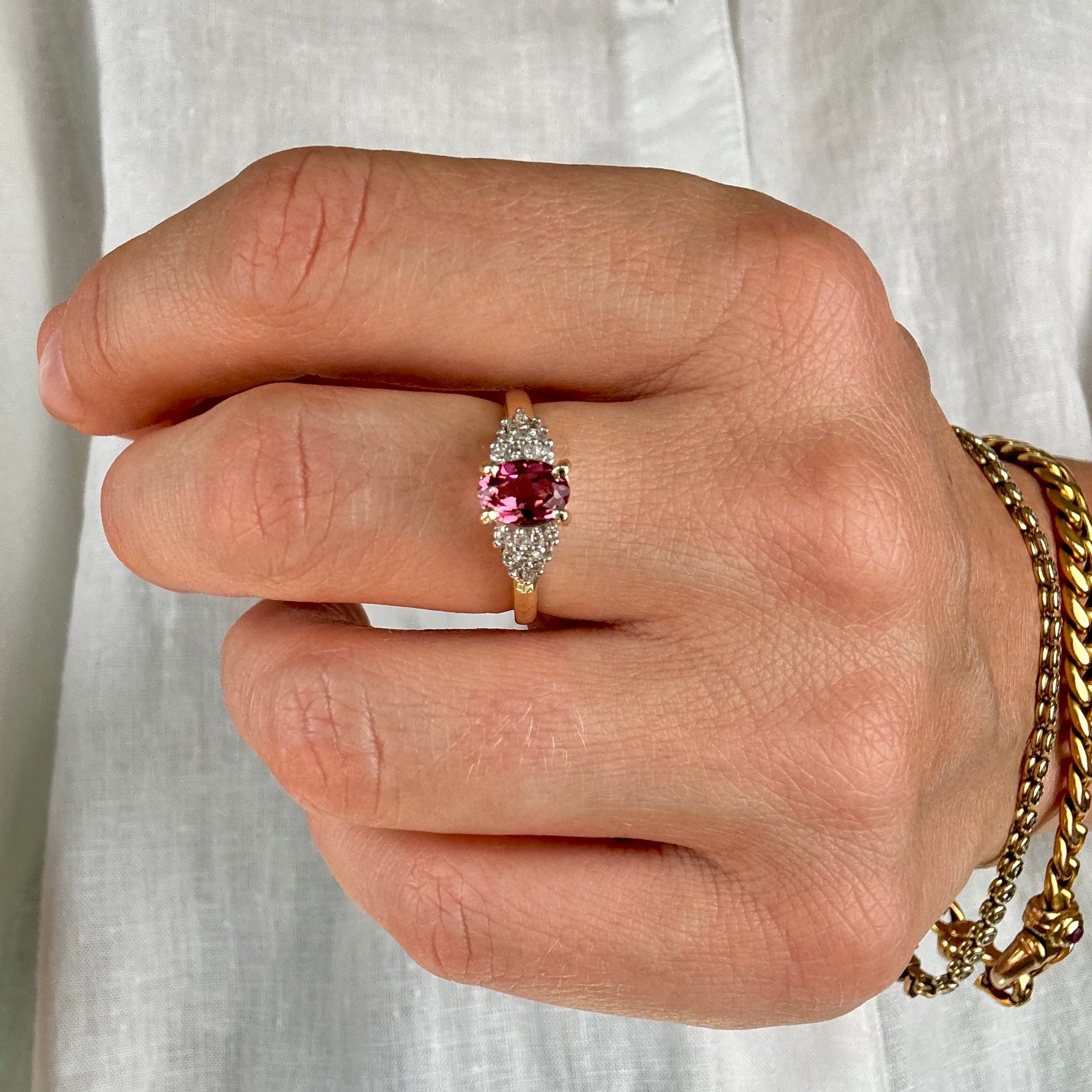 Pink Tourmaline Ring with Diamond Shoulders