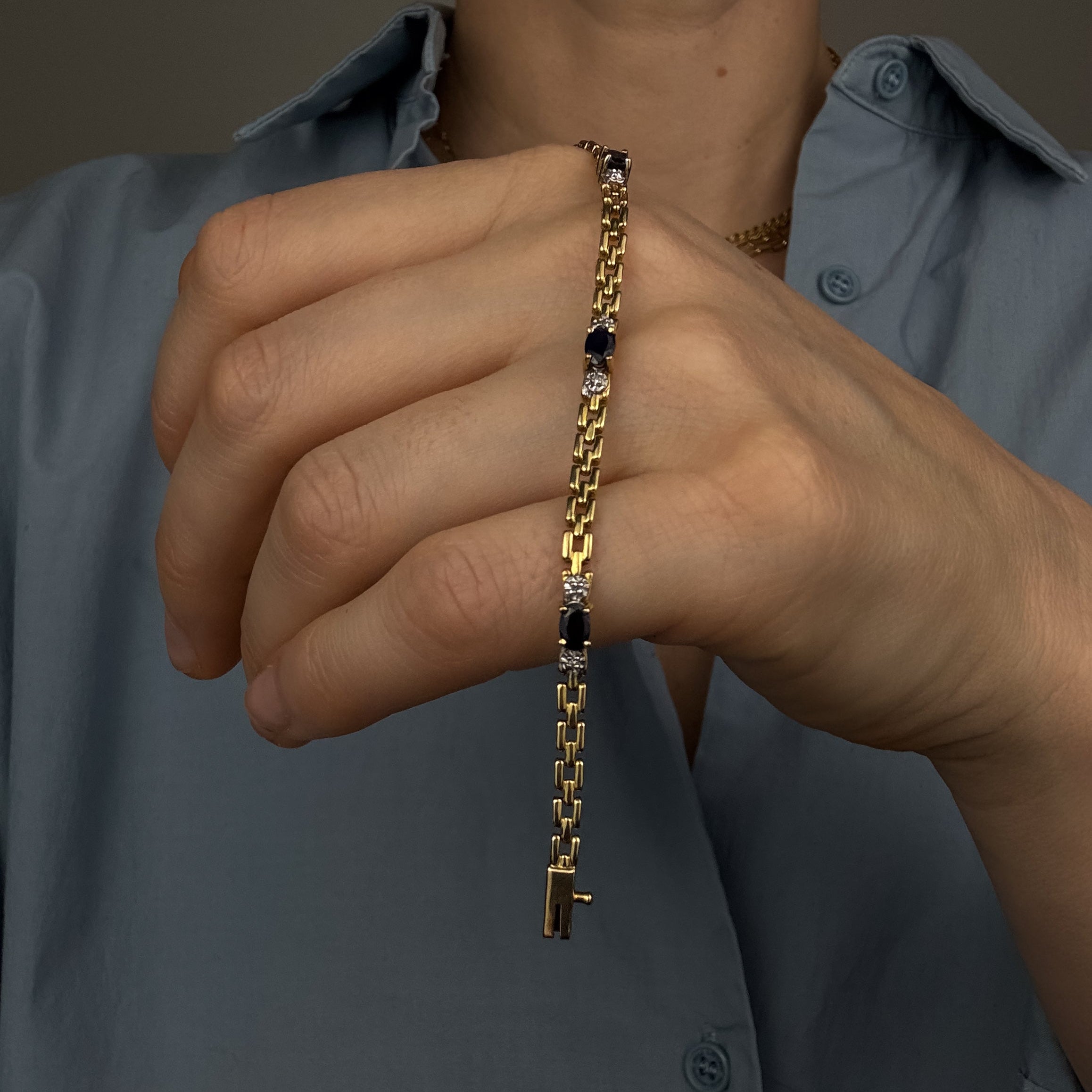 7" Sapphire and Diamond Gatelink Bracelet