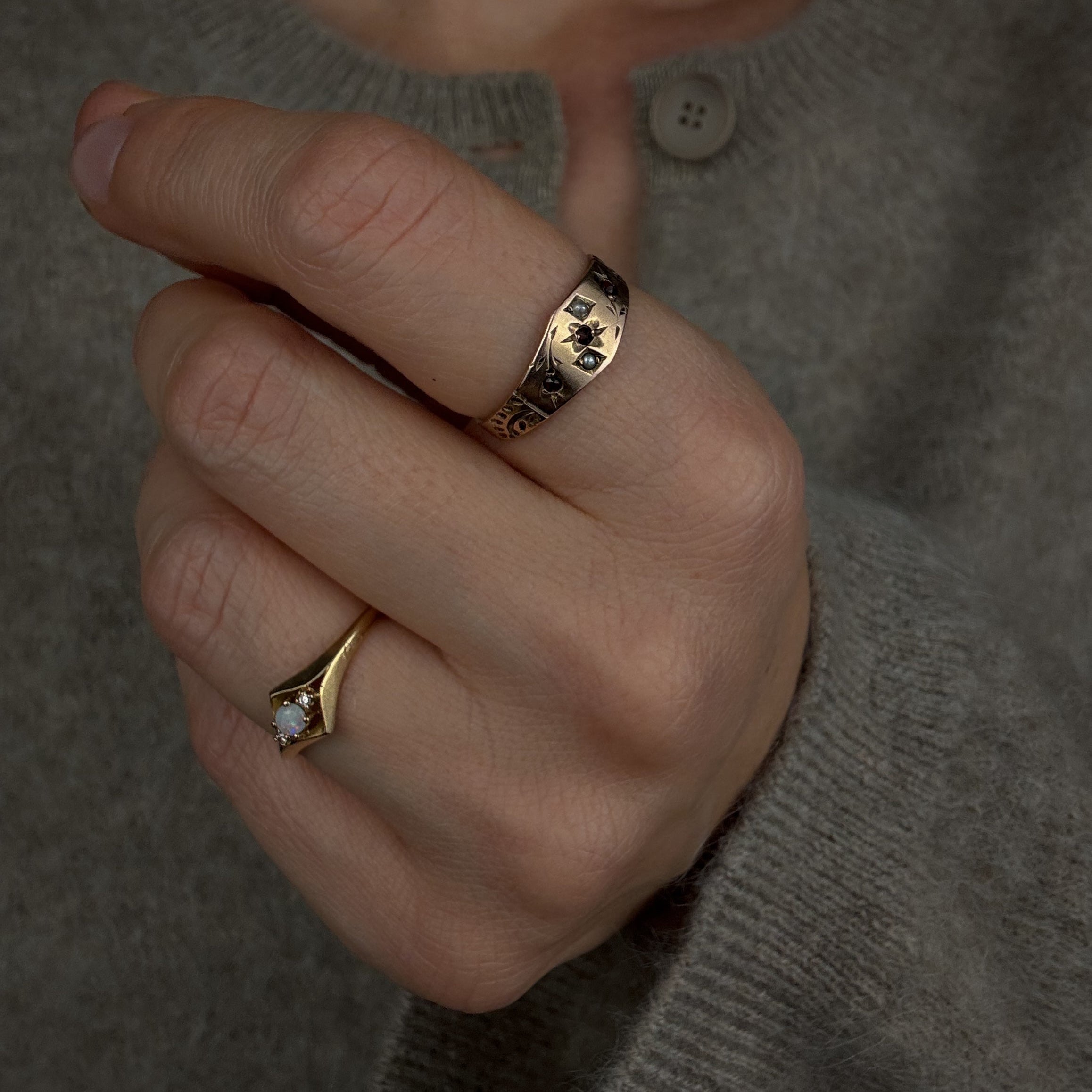 Garnet and Seed Pearl Ring