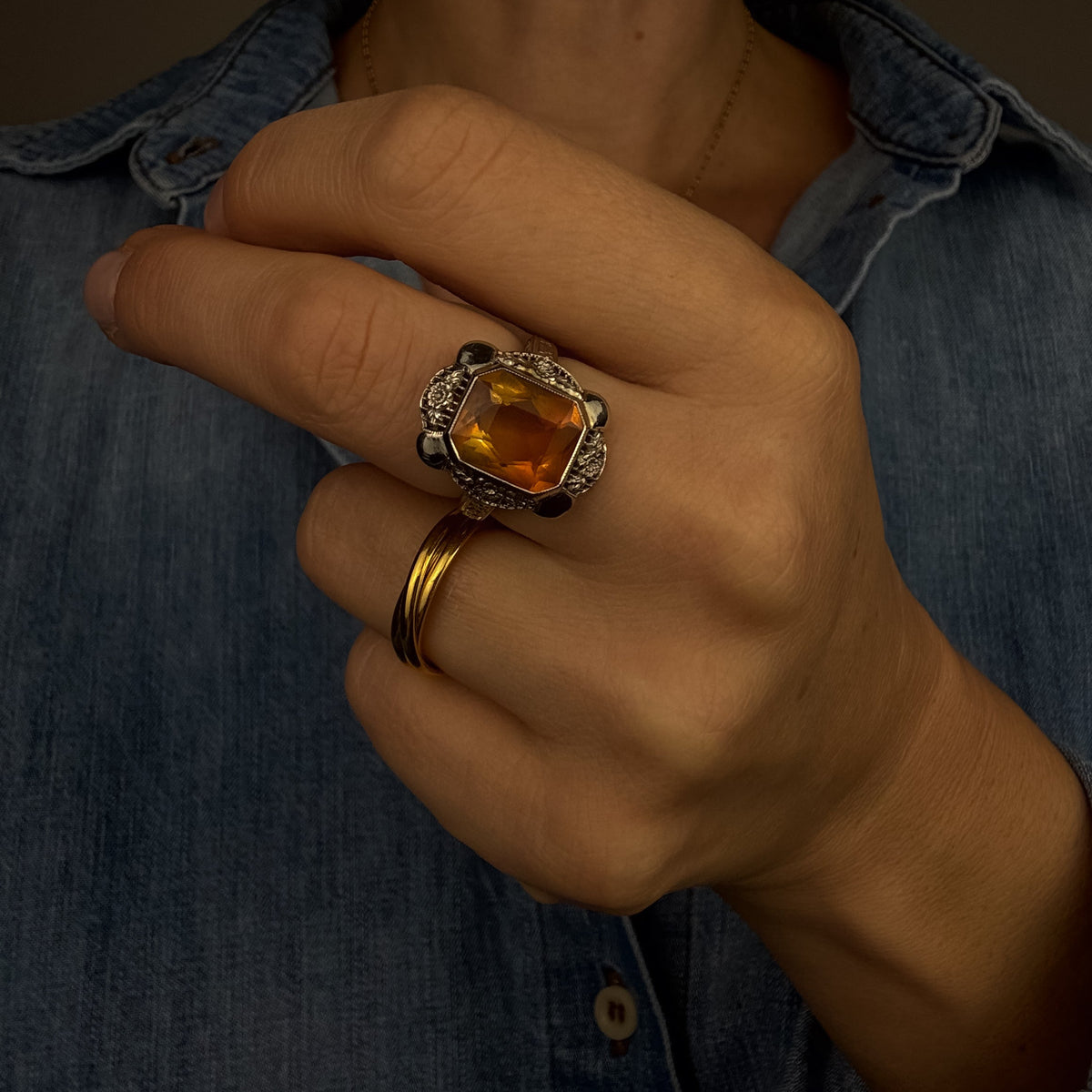 White Gold Citrine Ring