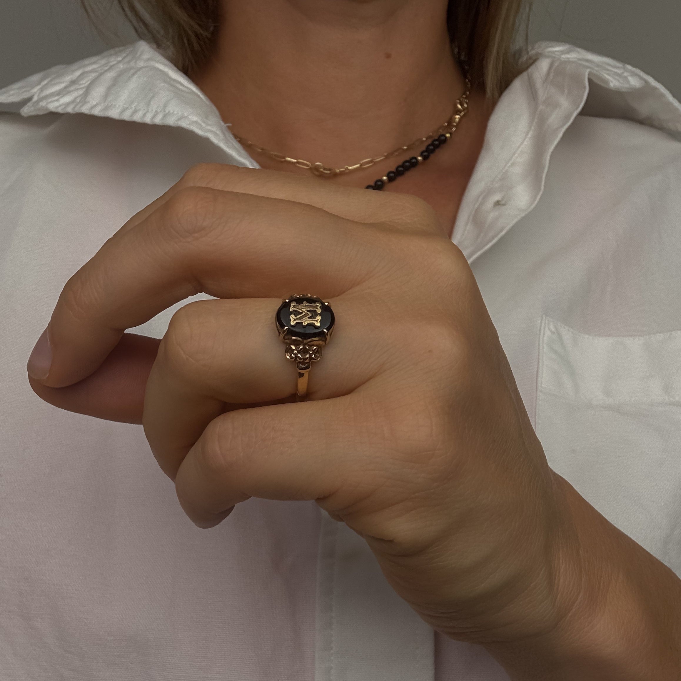 'M' Onyx Signet Ring