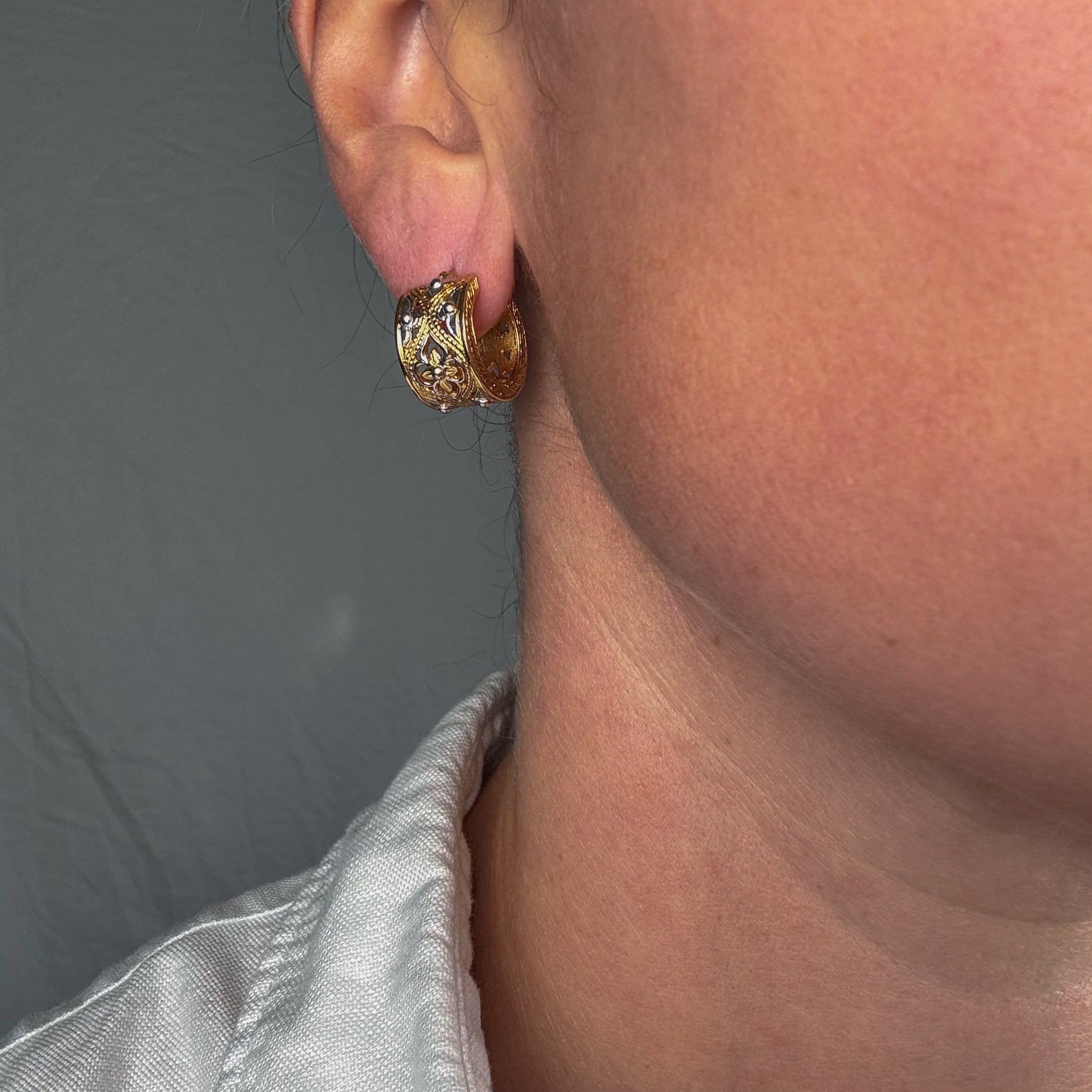 17.8 mm Wide Ornate Gold Hoops
