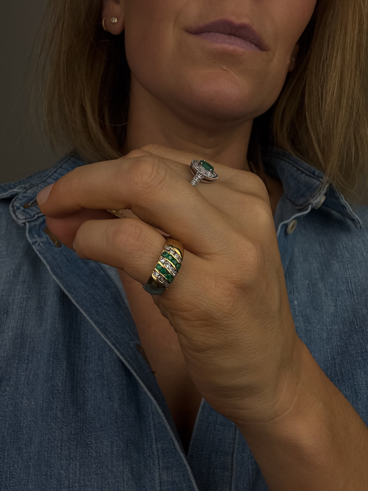 Emerald and Diamond Linear Band