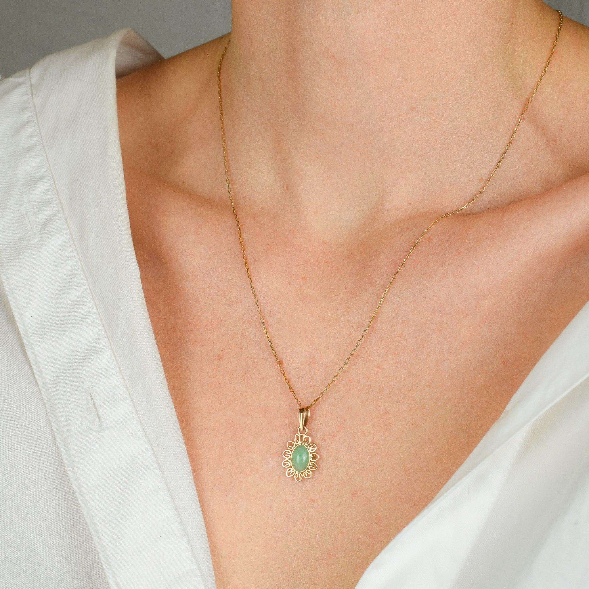 vintage gold jade flower charm pendant 