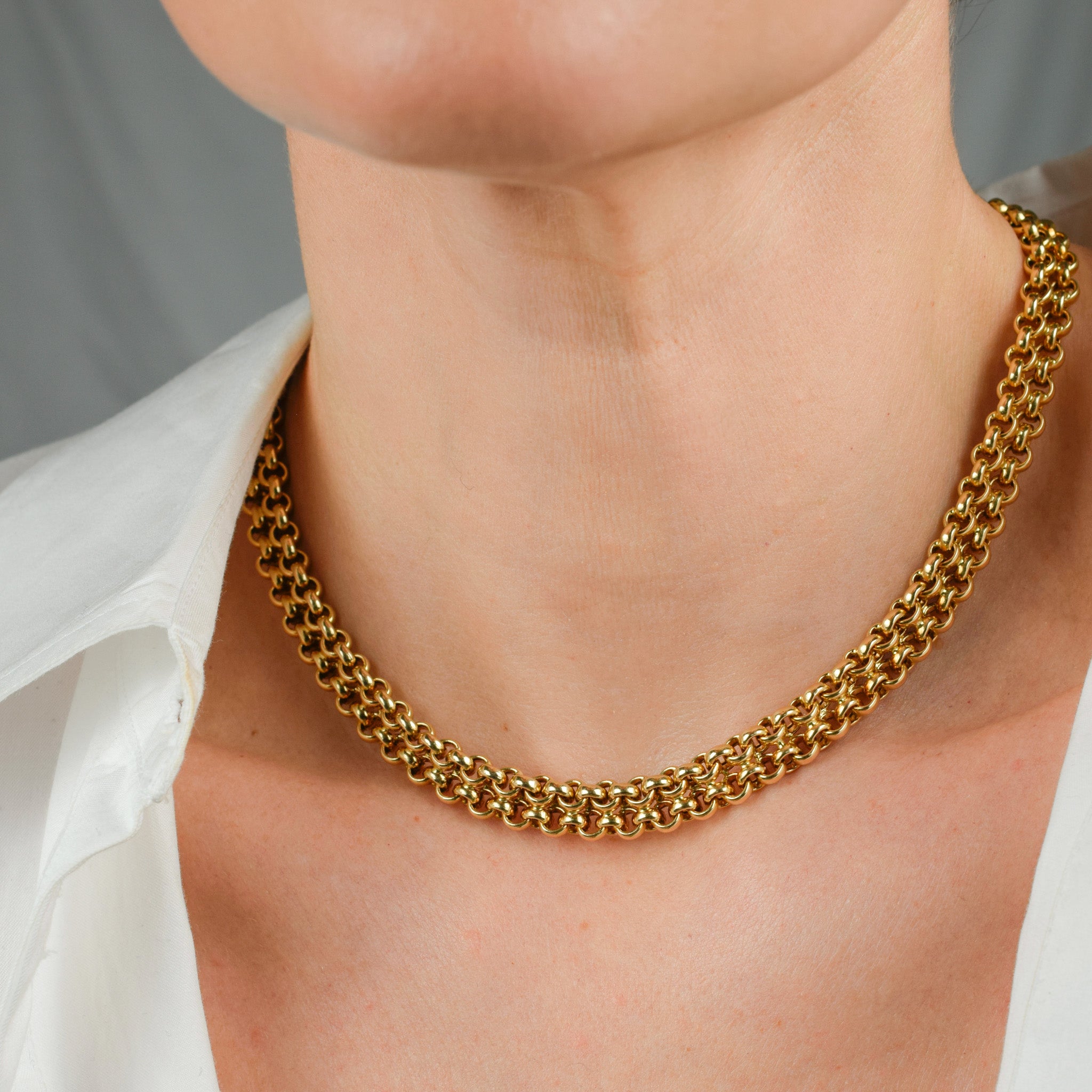 vintage 3-d rolo gold chain necklace