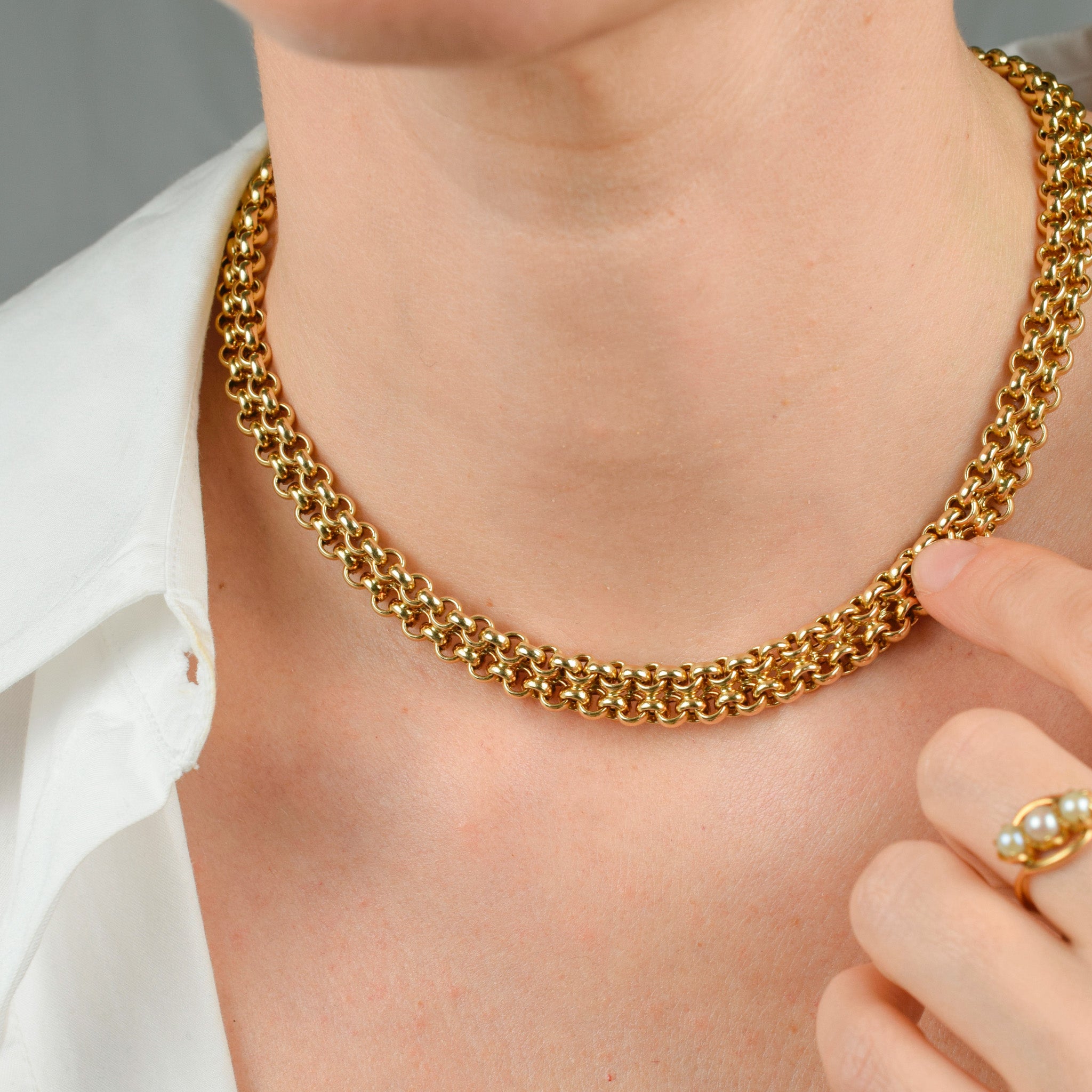 vintage 3-d rolo gold chain necklace