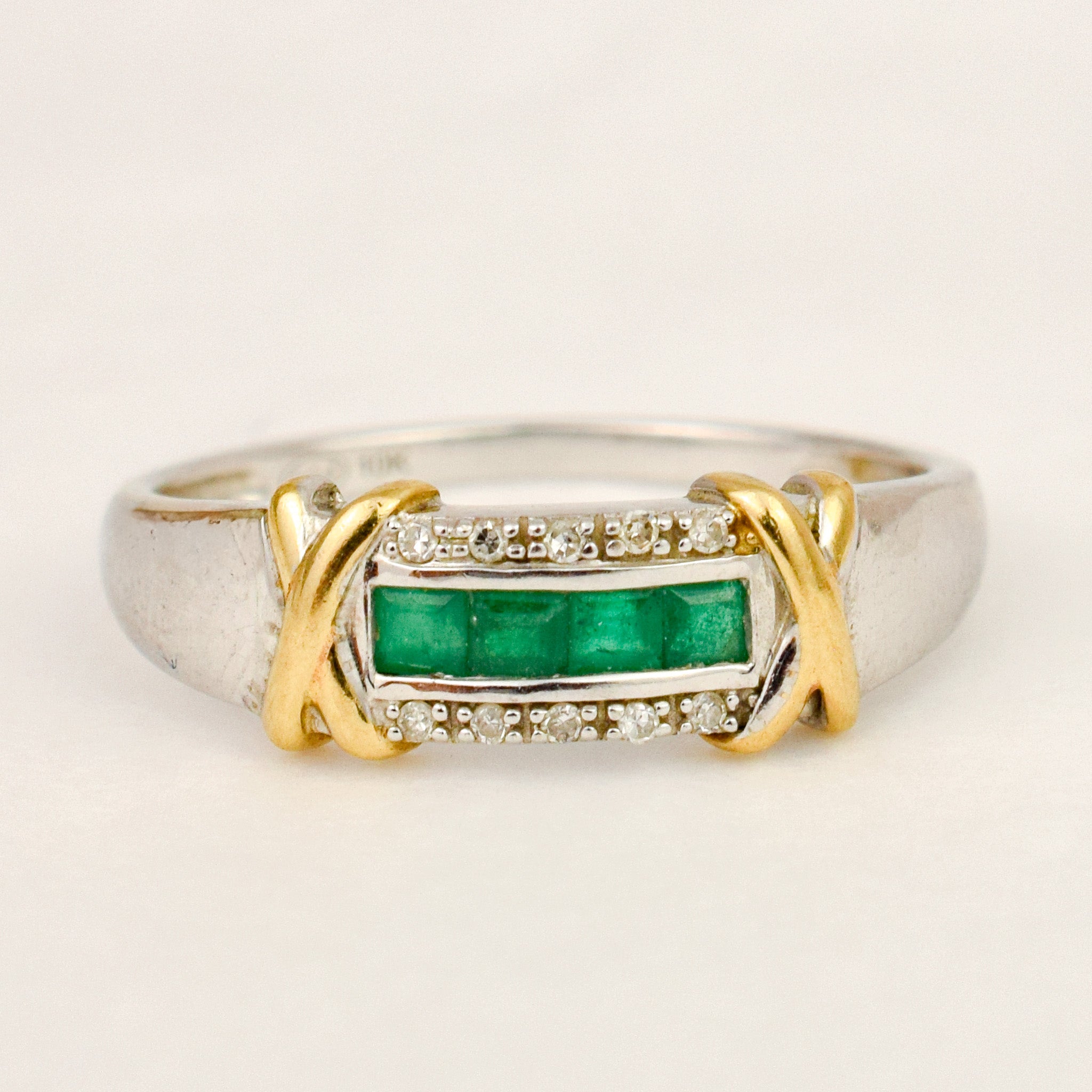 Two-Tone Emerald and Diamond Band
