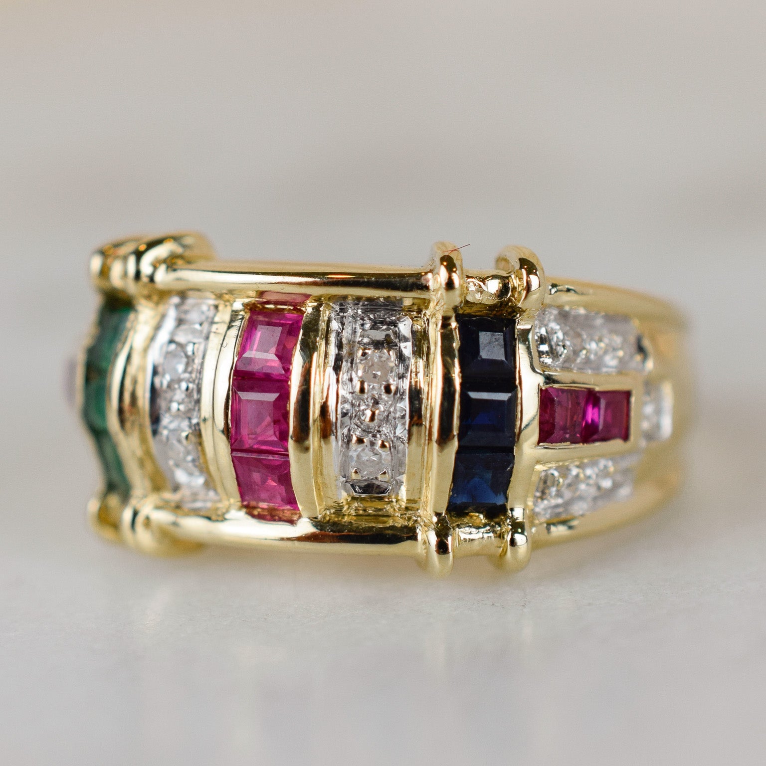 Ruby, Diamond, and Emerald Ring