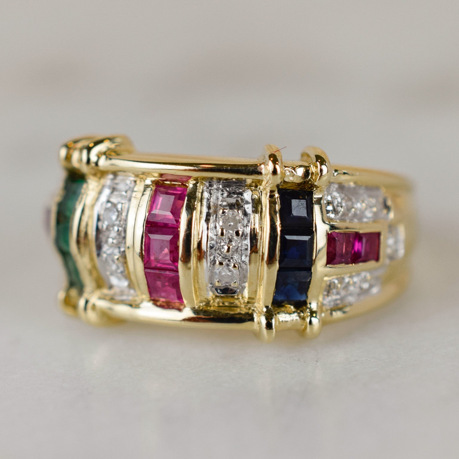 Ruby, Diamond, and Emerald Ring