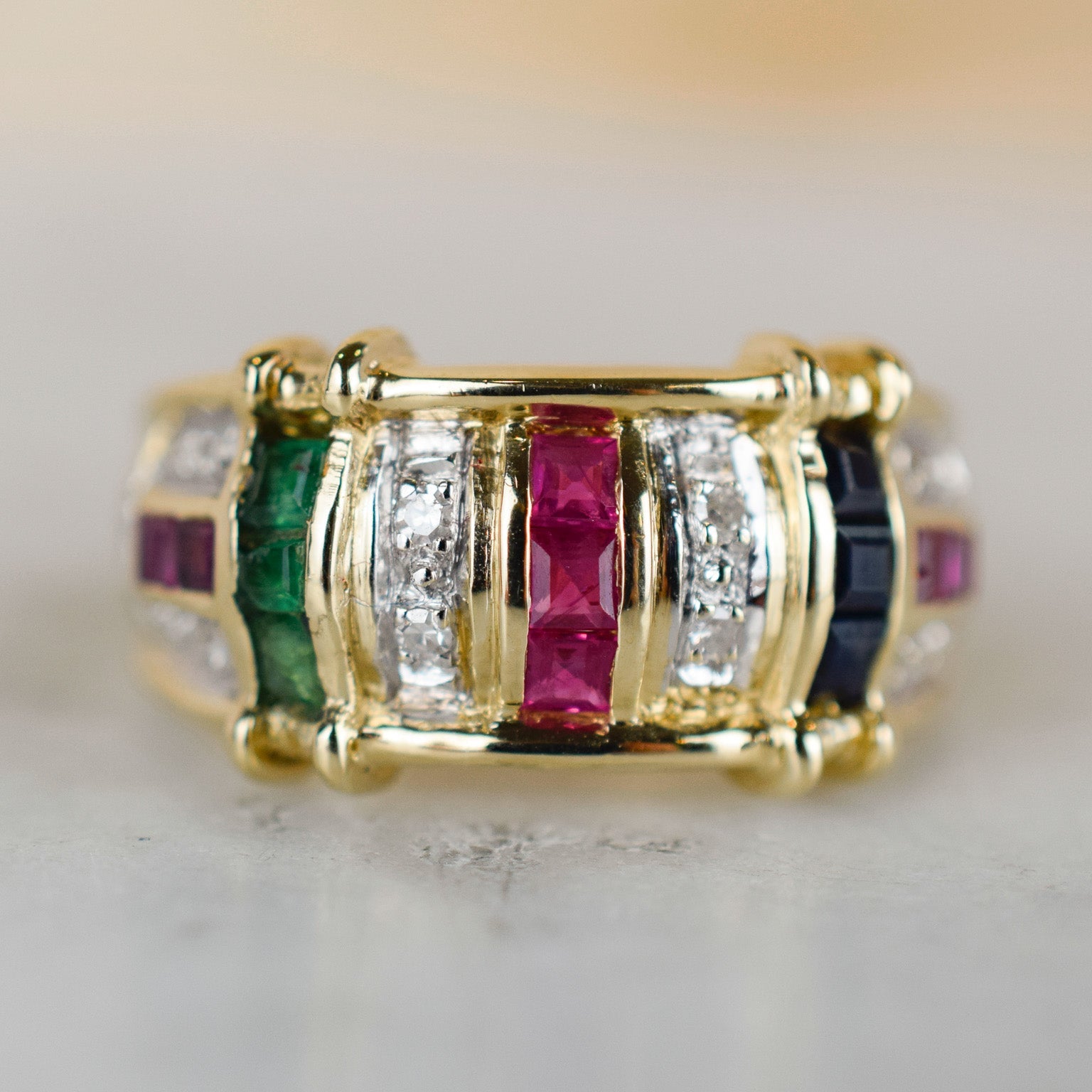 Ruby, Diamond, and Emerald Ring