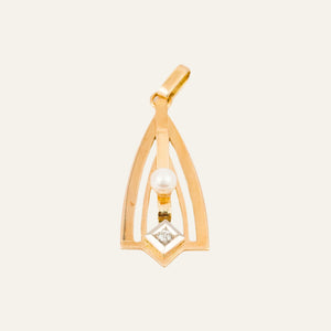 Retro Pearl and Diamond Pendant