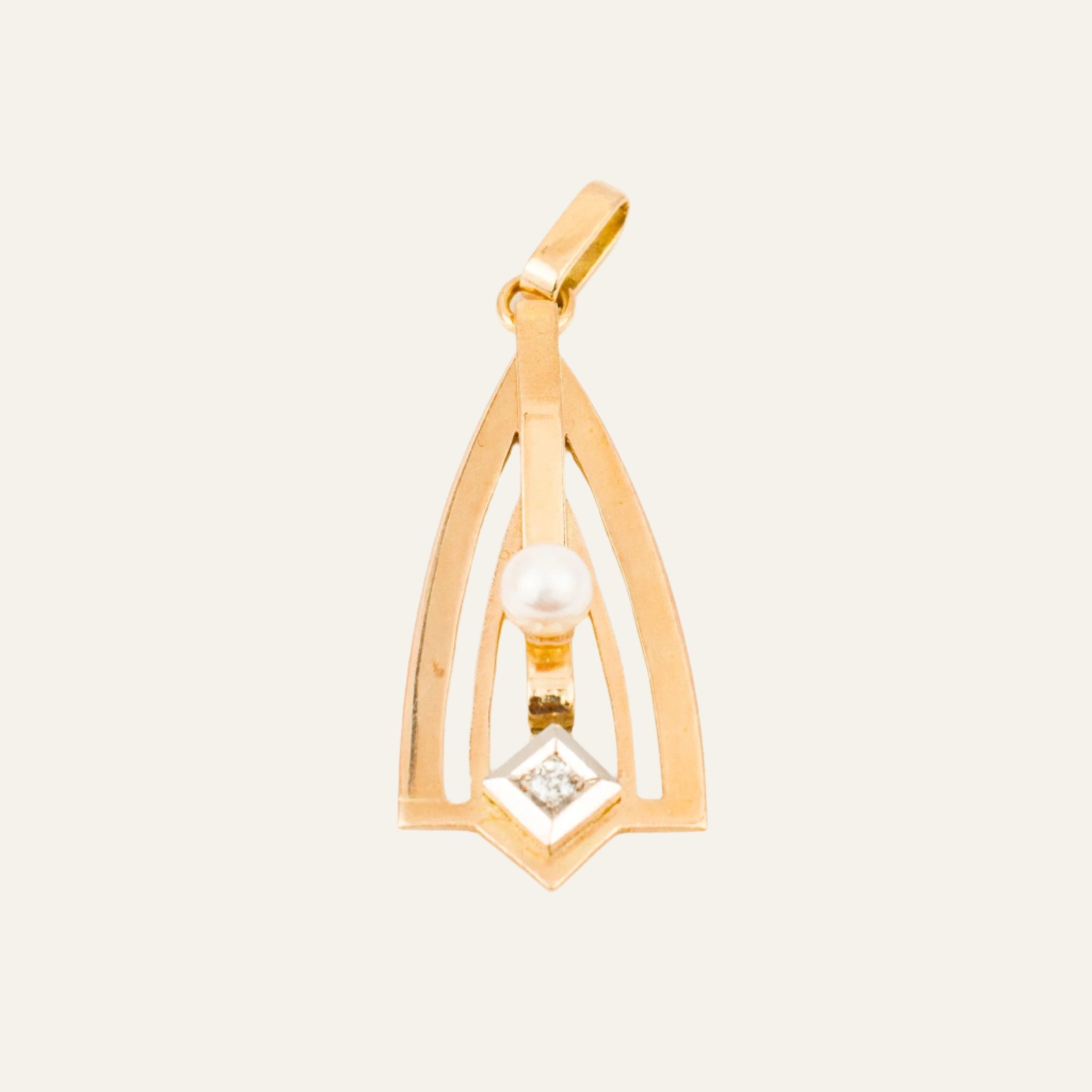 Retro Pearl and Diamond Pendant