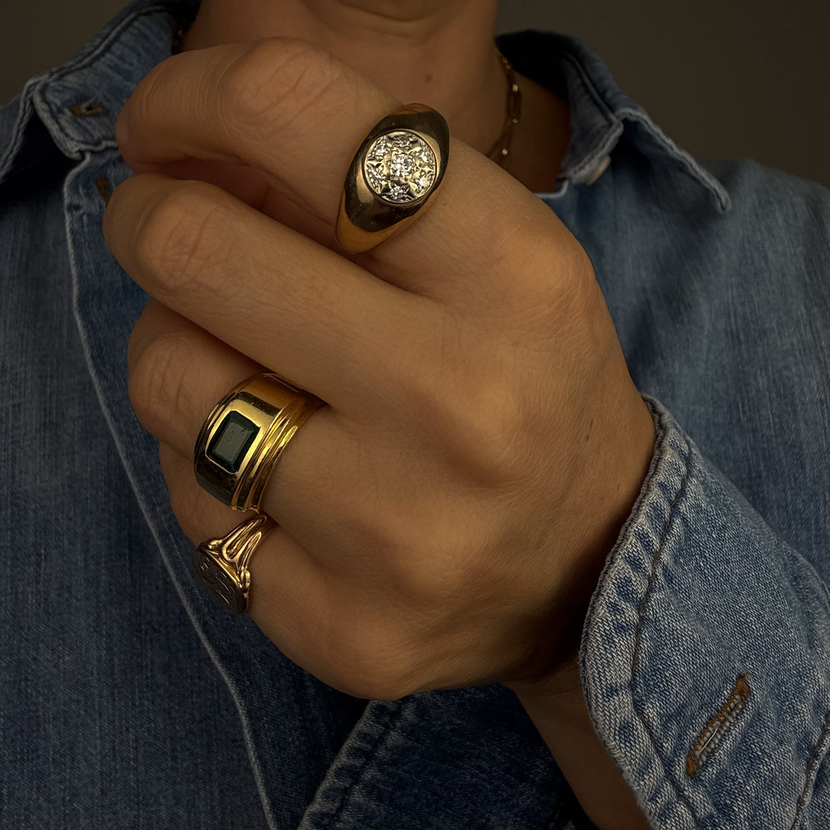 Diamond Cluster Signet Ring
