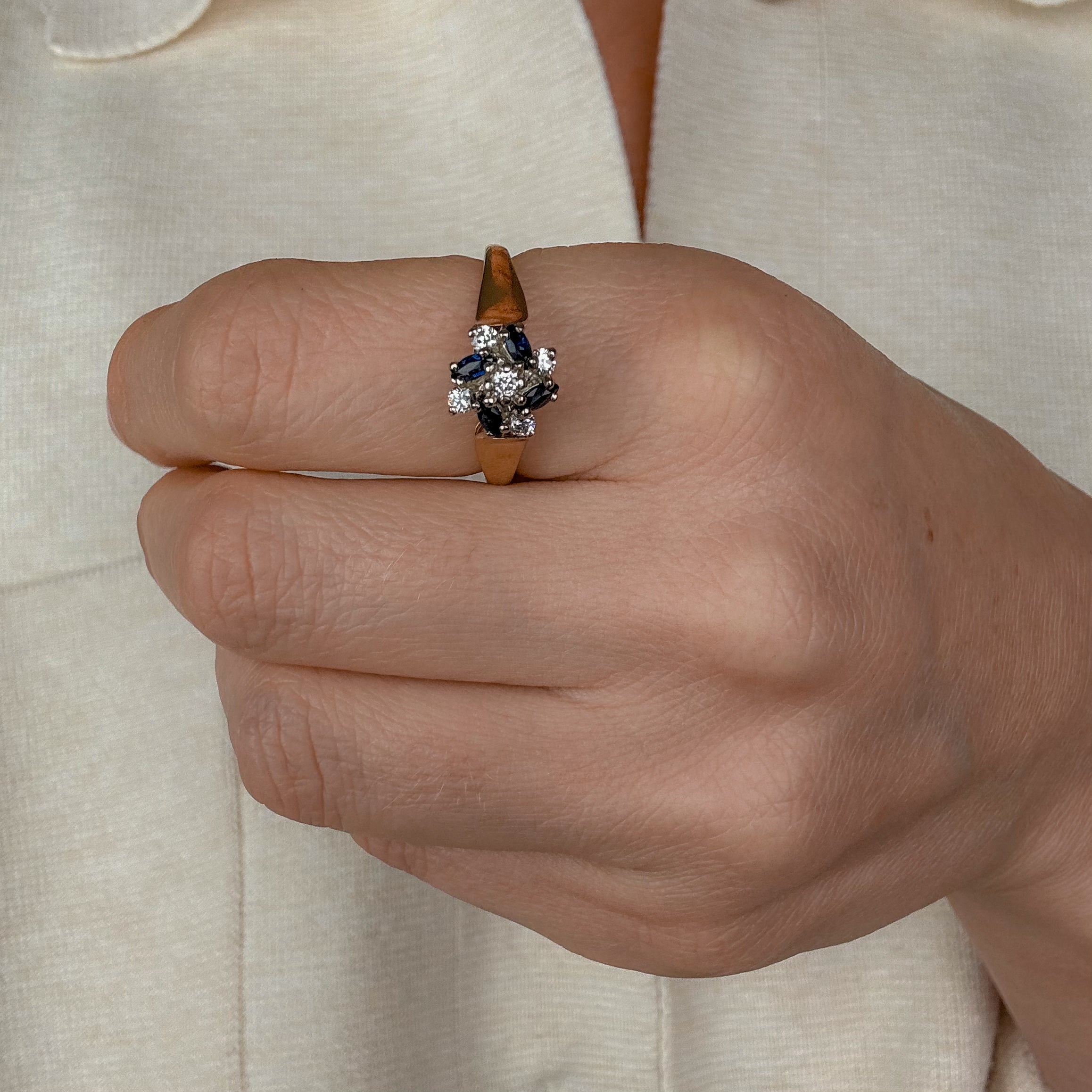 Sapphire and Diamond Cluster Ring