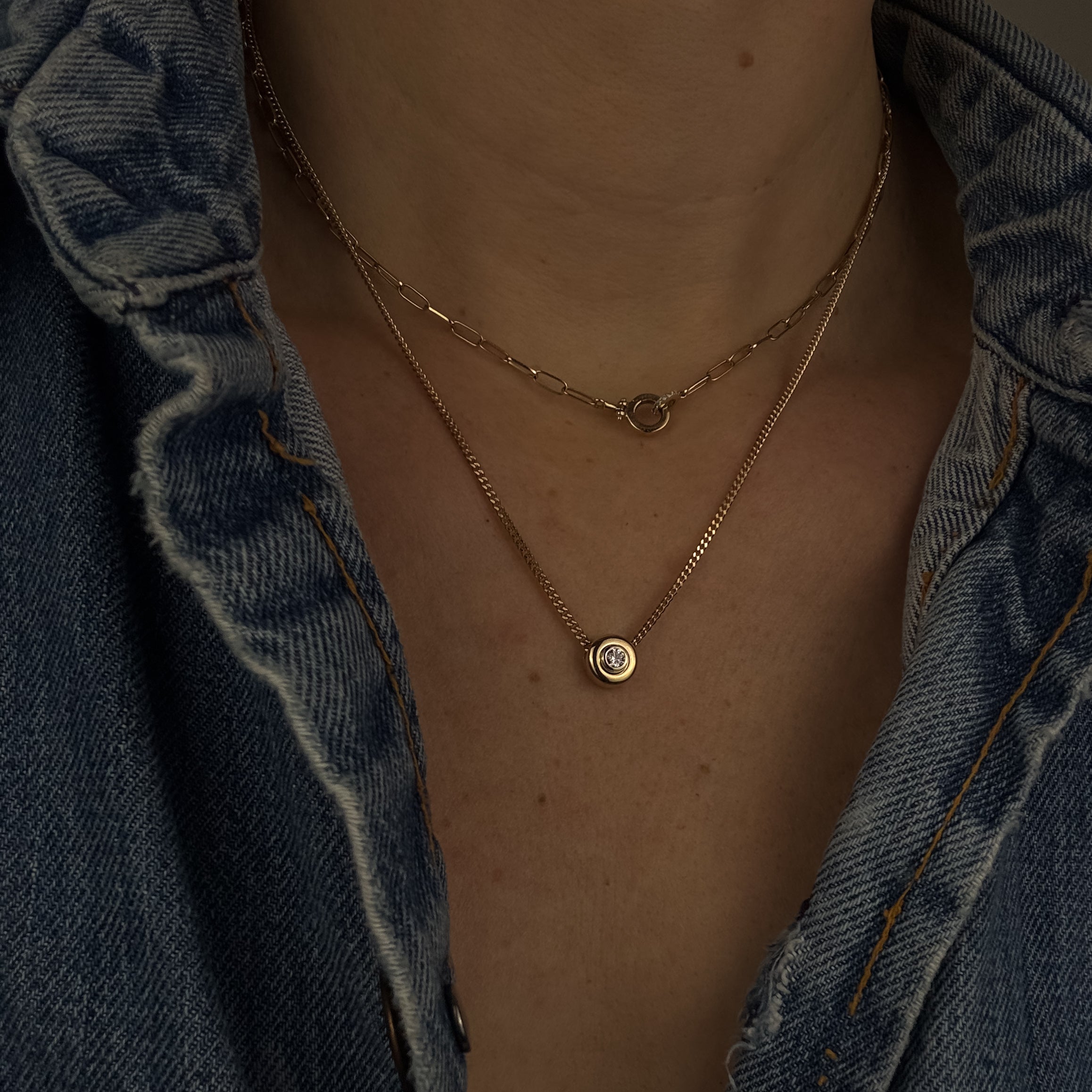 18" Solitaire Diamond Curb Link Necklace