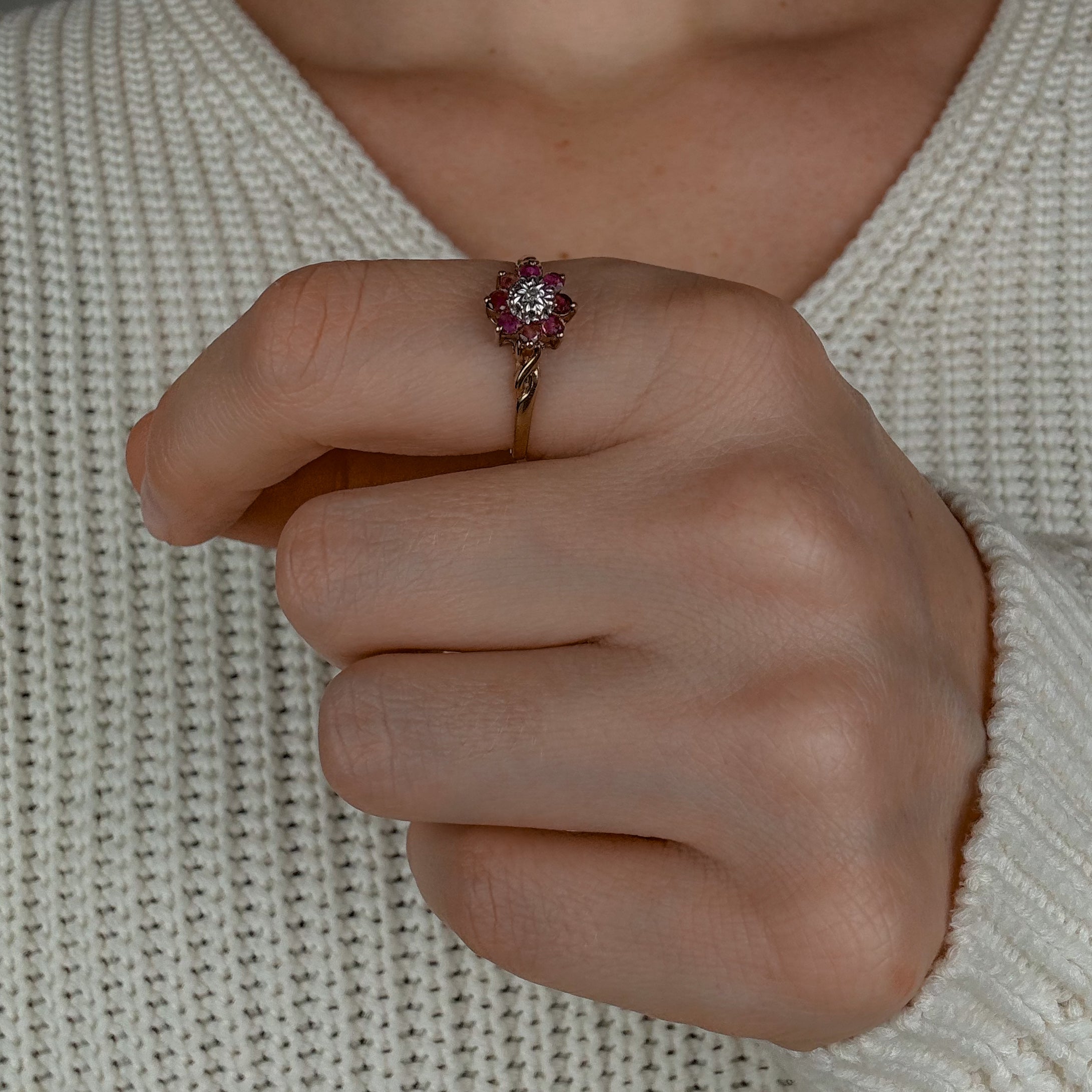 Ruby and Diamond Flower Ring