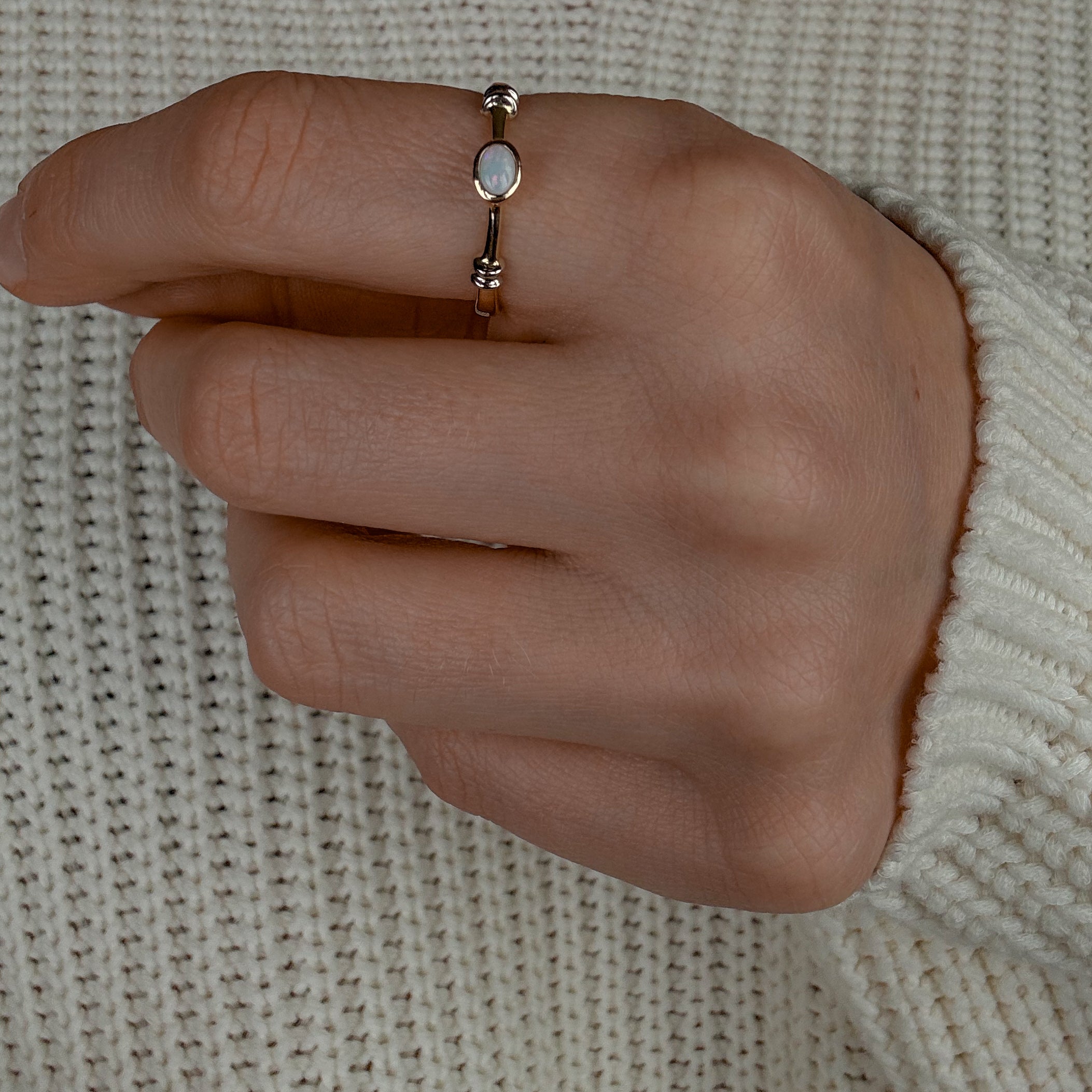 Bezel Set Opal Two Tone Gold Band