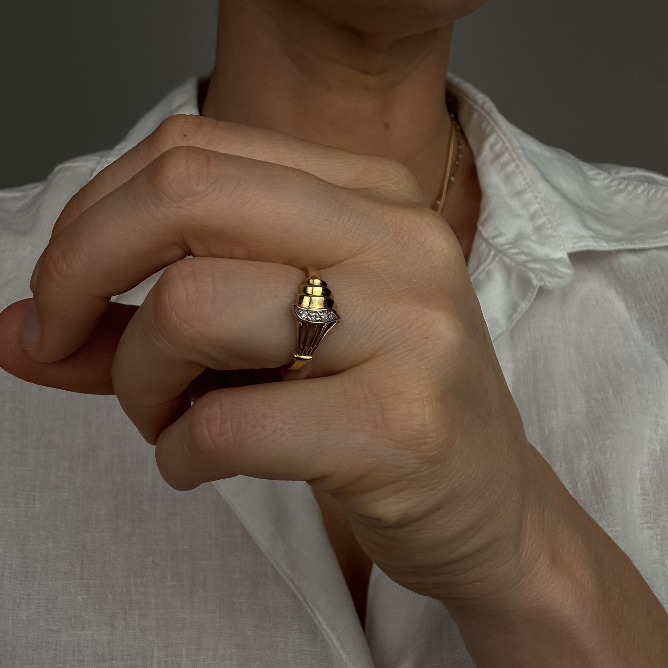 Sculptural Shell and Diamond Ring
