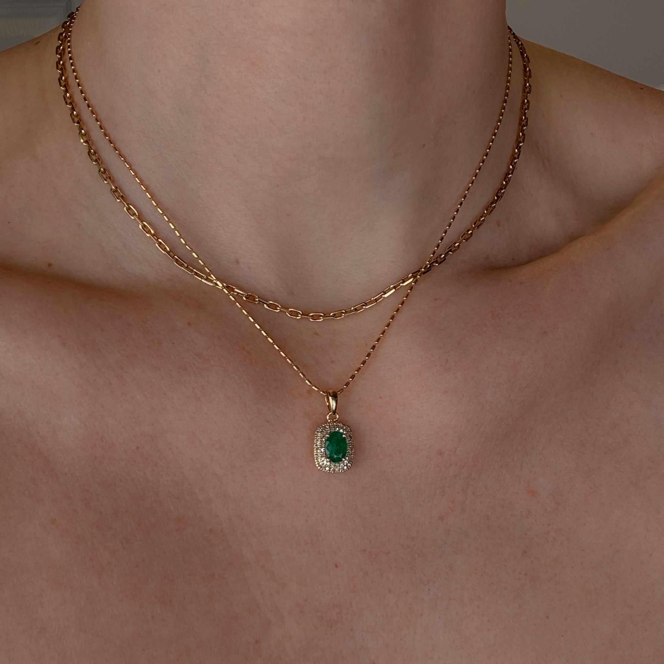 Emerald and Diamond Halo Pendant