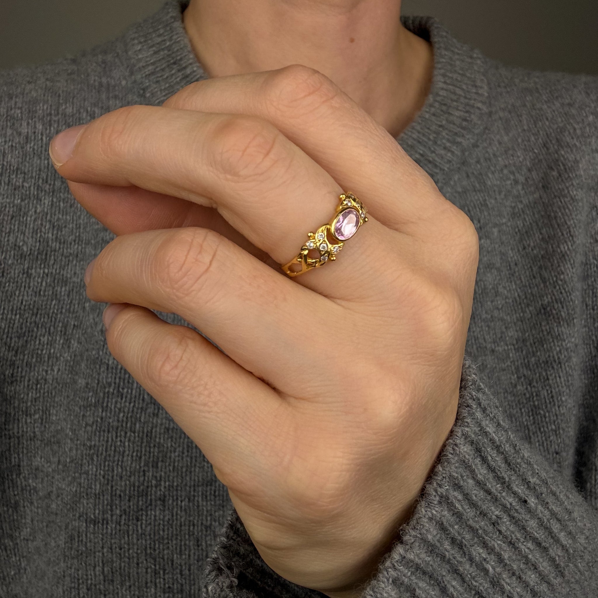 Kunzite and Diamond Ring