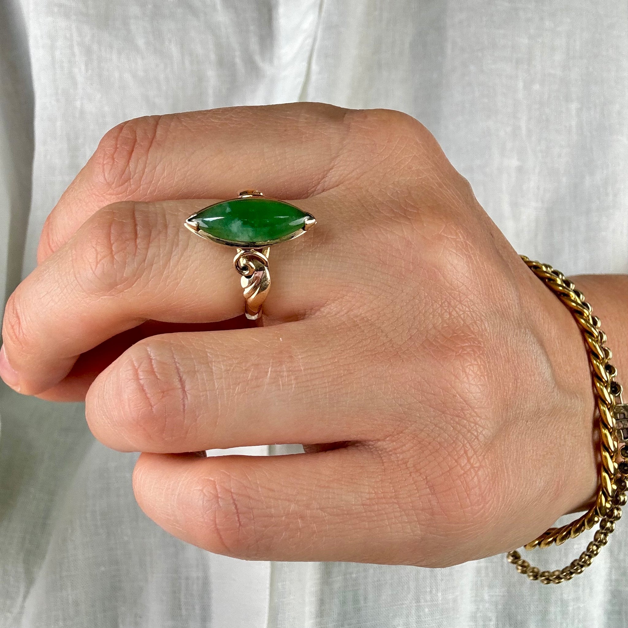 vintage gold Marquise Jade Ring