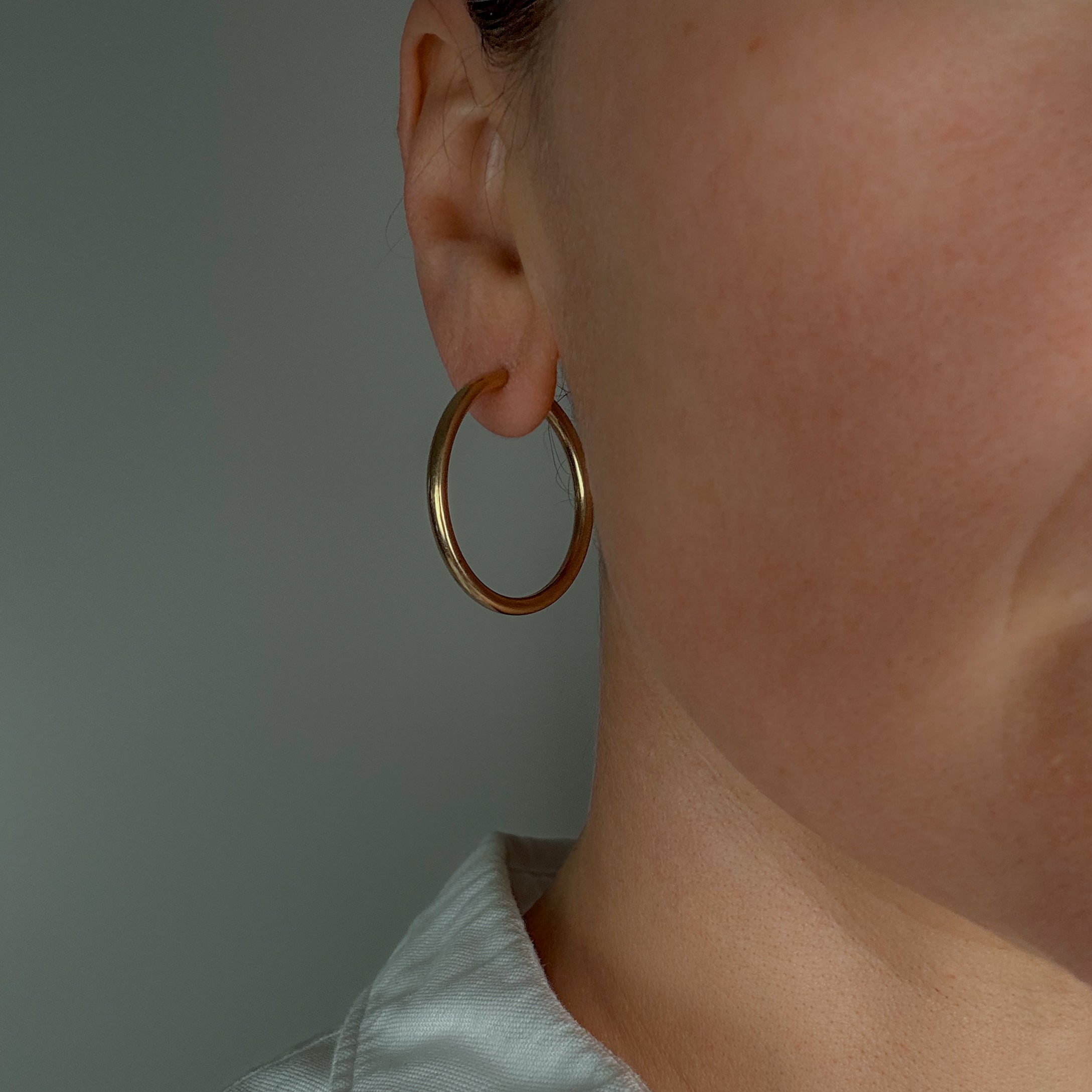 34.4 mm Tubular Gold Hoop Earrings