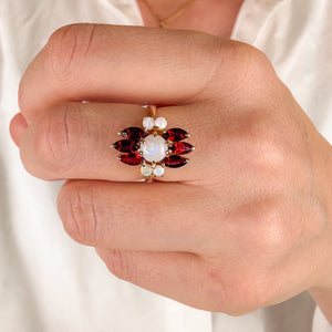 Art Deco Garnet and Opal Ring