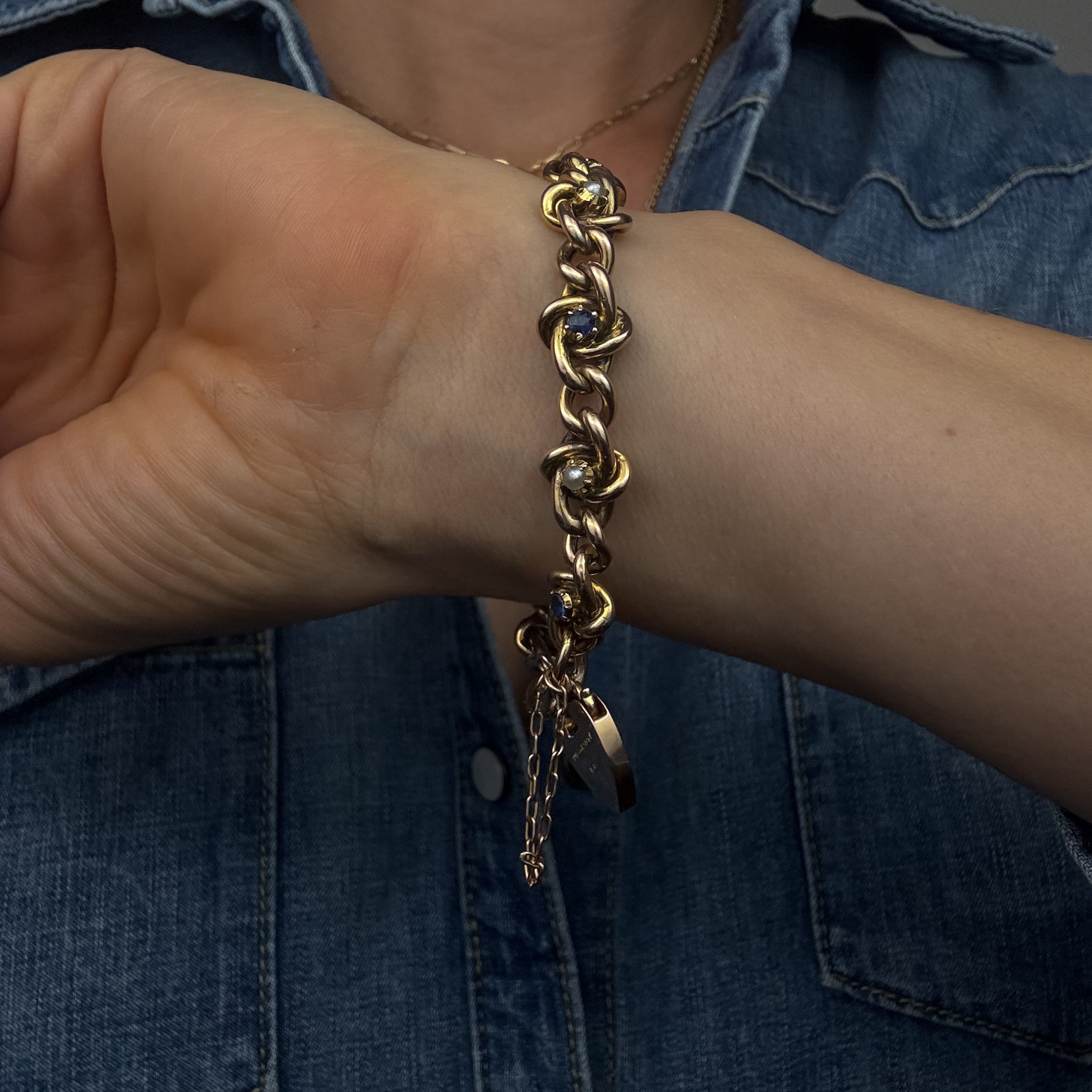 Antique Pearl and Sapphire Curb Bracelet