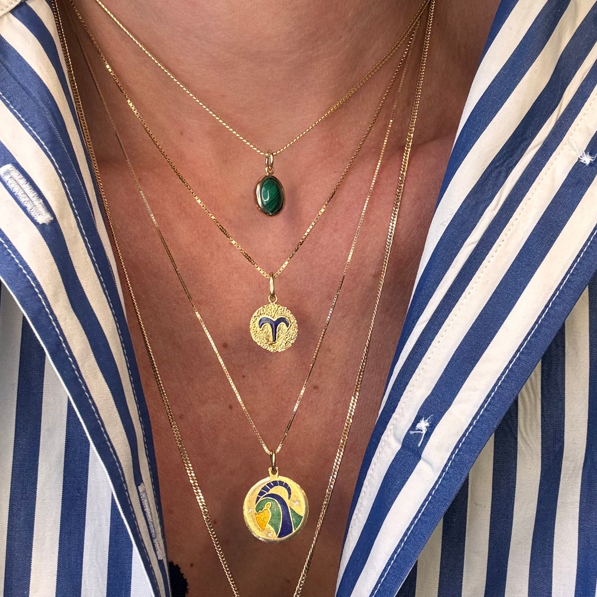 Aries Blue and Green Enamel Zodiac Pendant