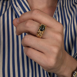 Gold Nugget Black Star Sapphire Ring