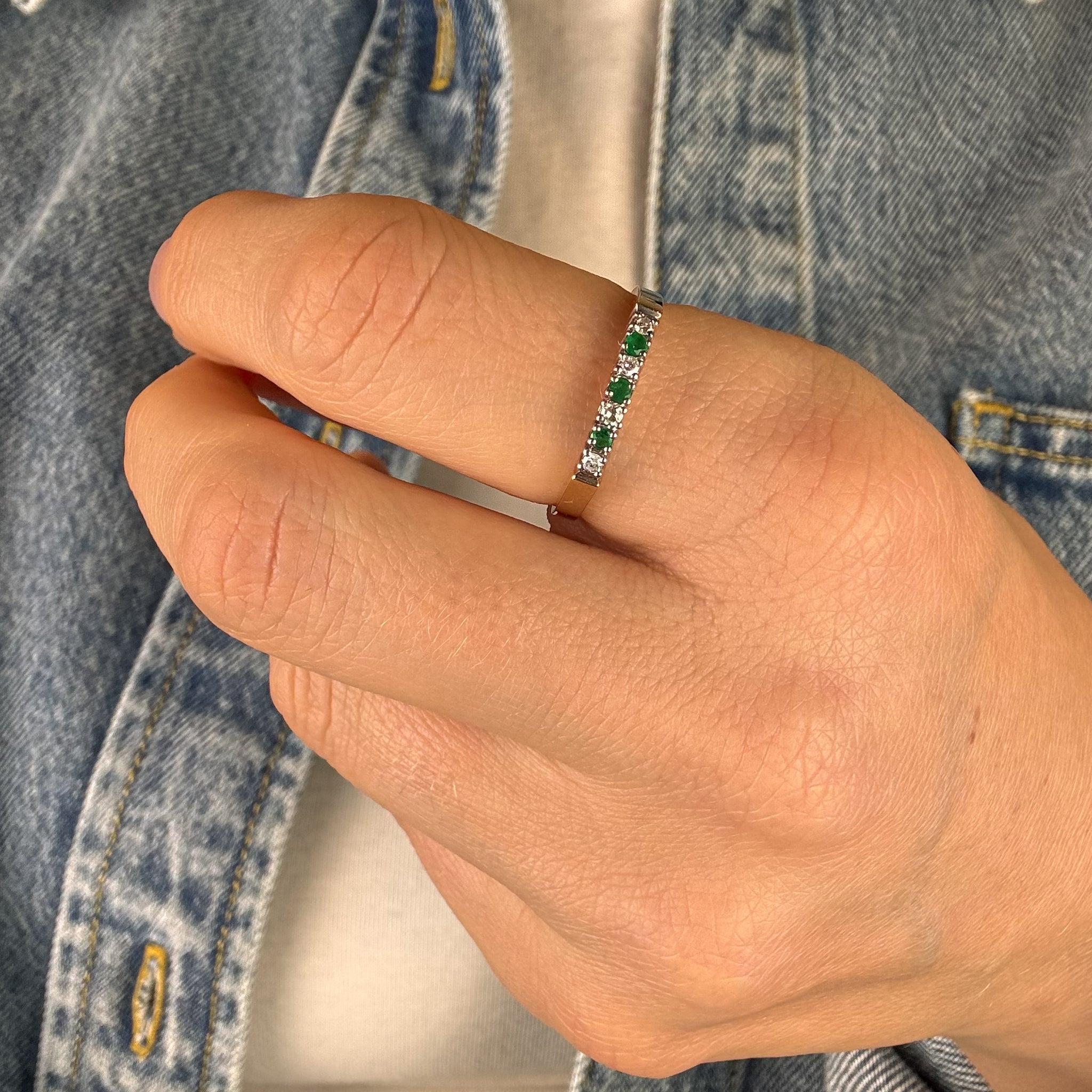 Emerald and Diamond Dainty Band