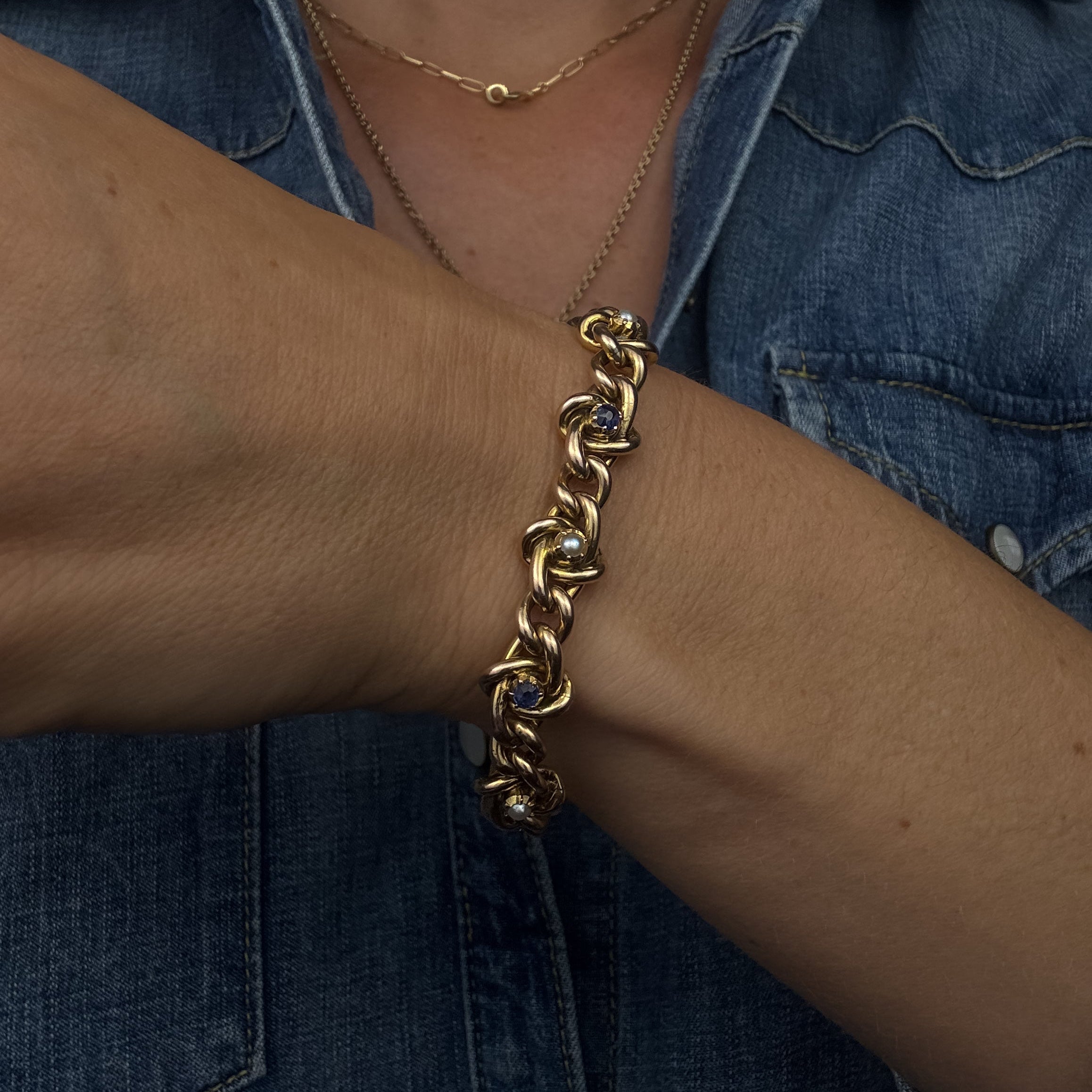 Antique Pearl and Sapphire Curb Bracelet