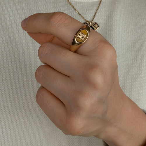 'M' Tiger's Eye Signet