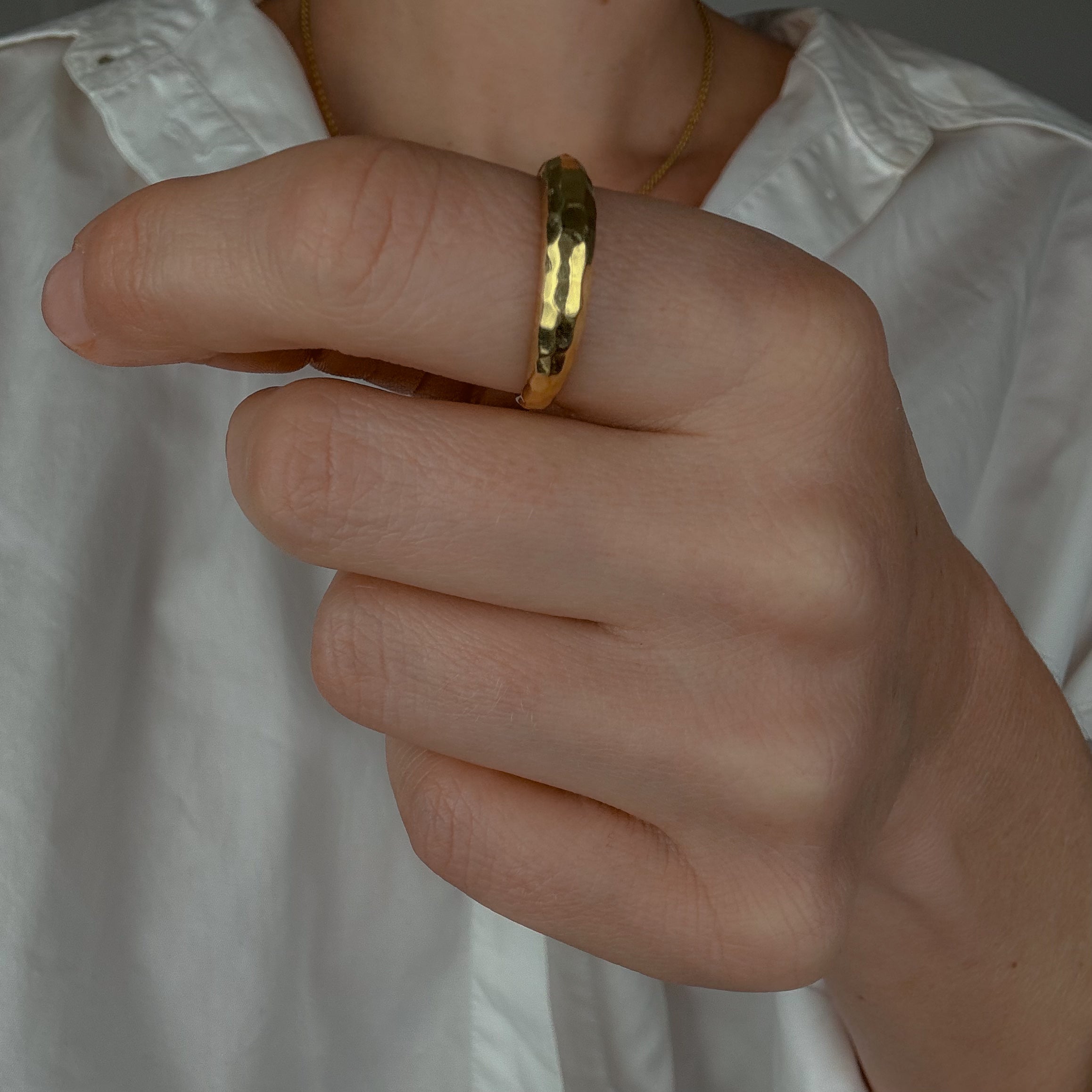 Hammered Domed Yellow Gold Band