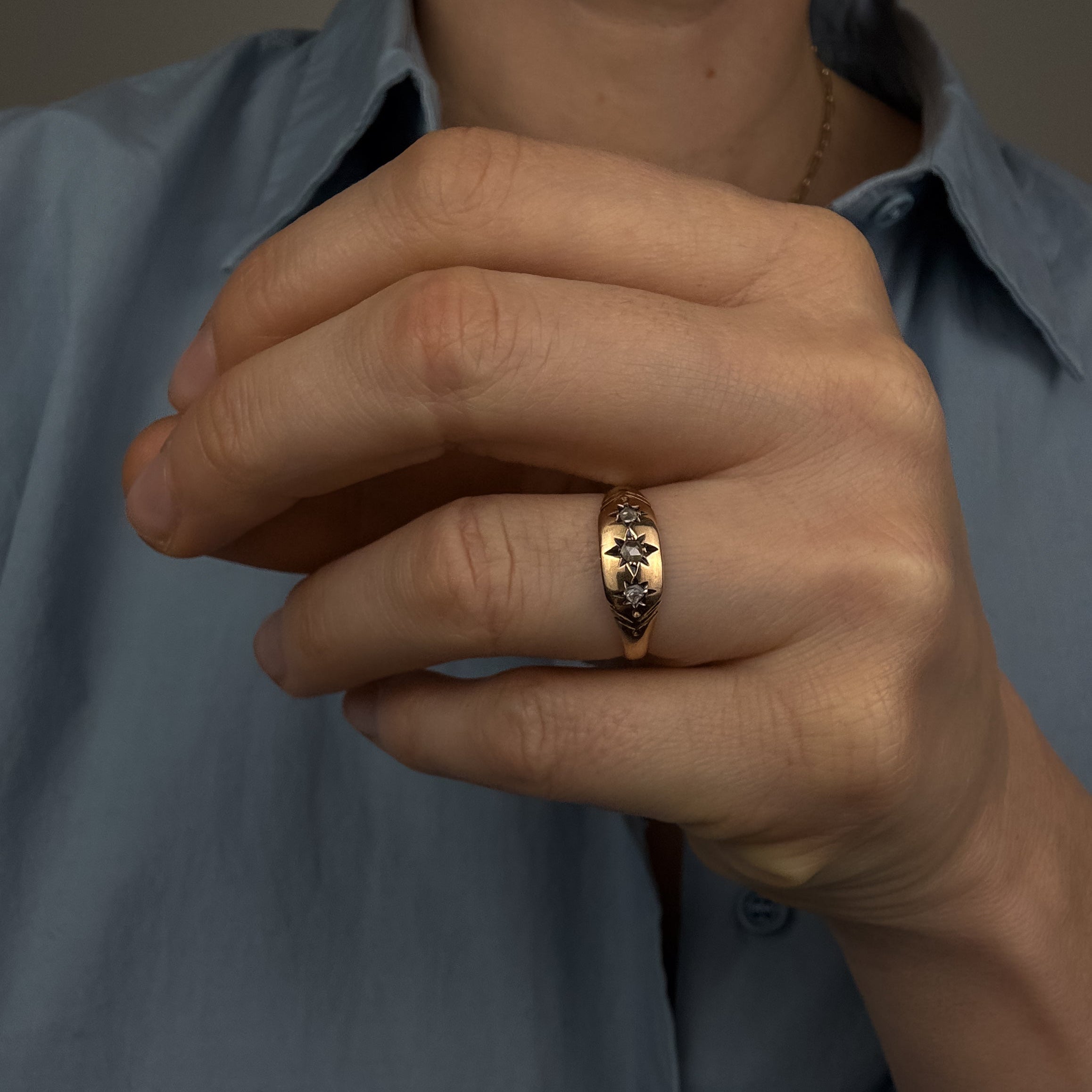 Antique Rose Cut Diamond Trilogy Ring