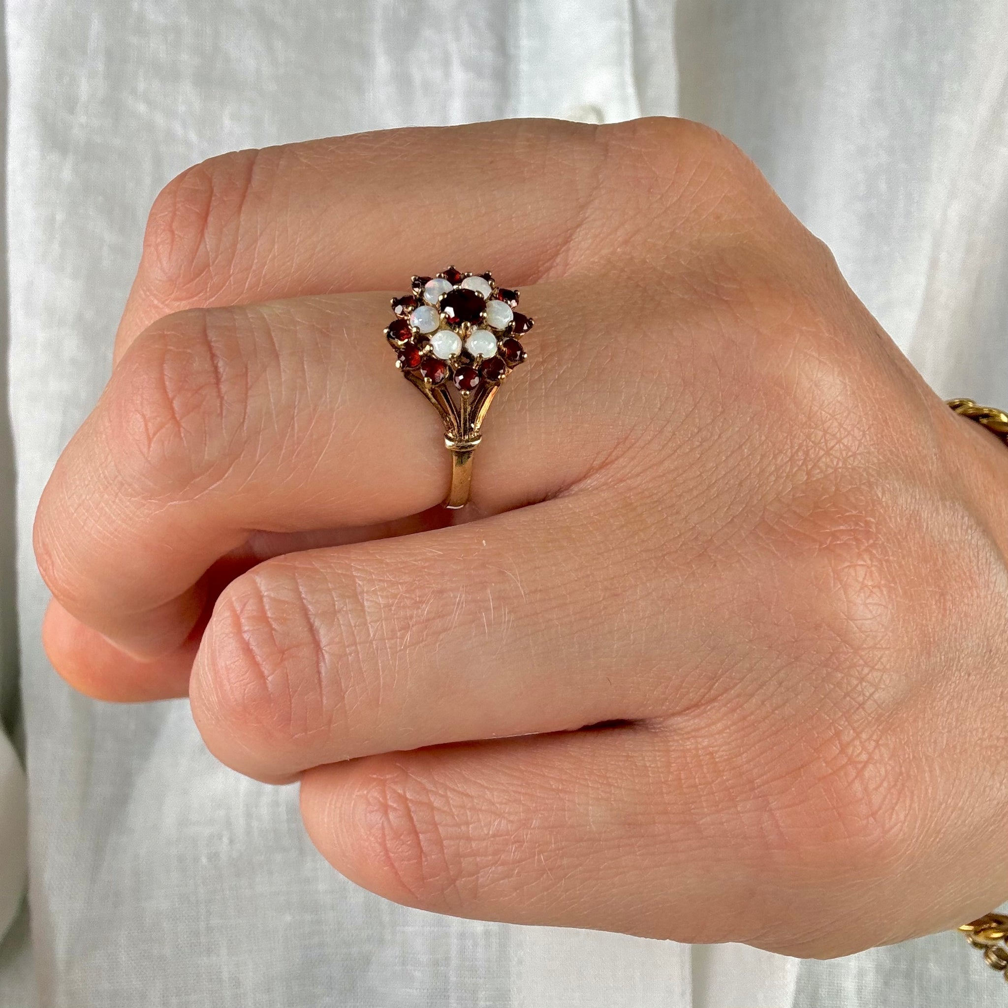 Antique Garnet and Opal Flower Ring