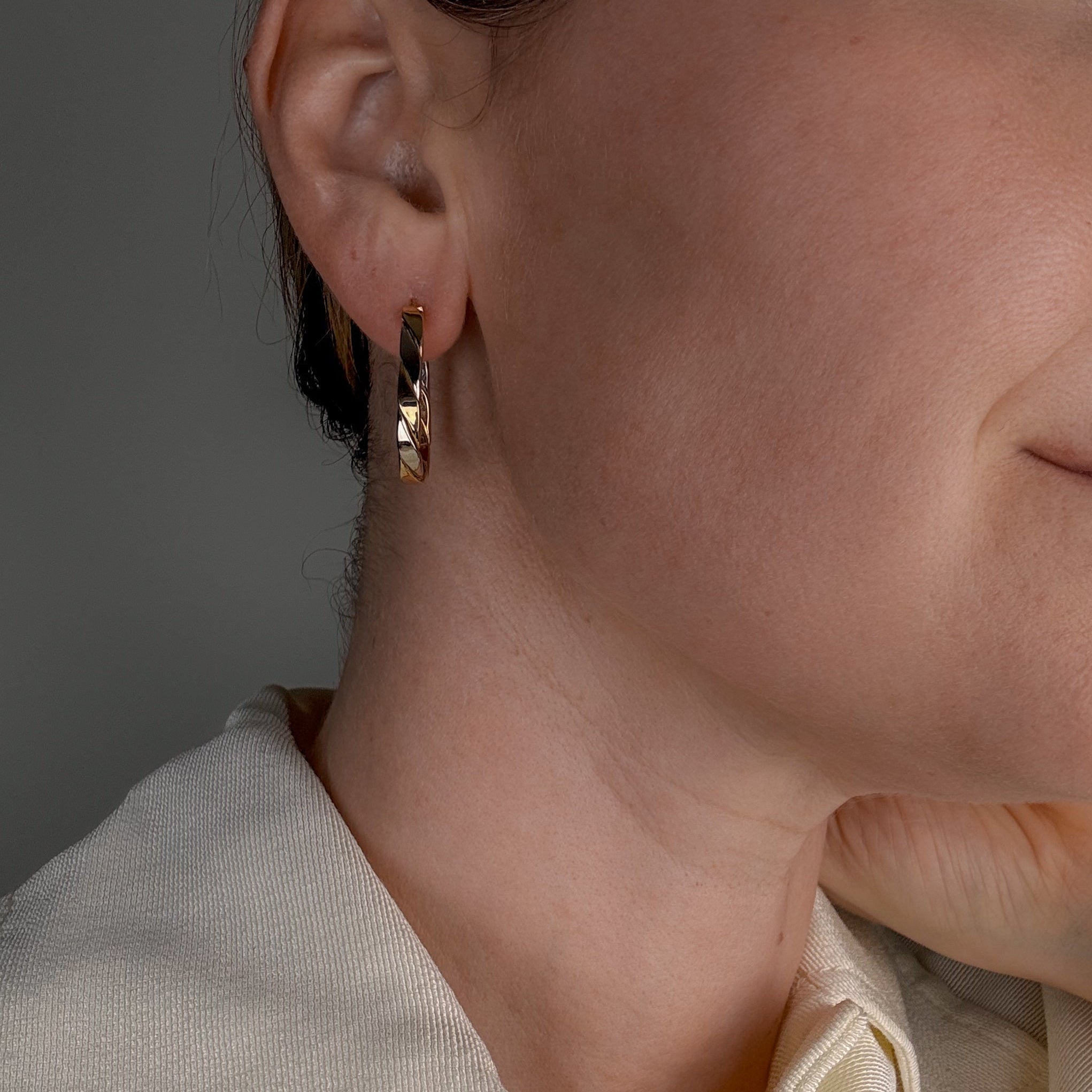 28.6 mm Two-Tone Gold Twist Hoop Earrings