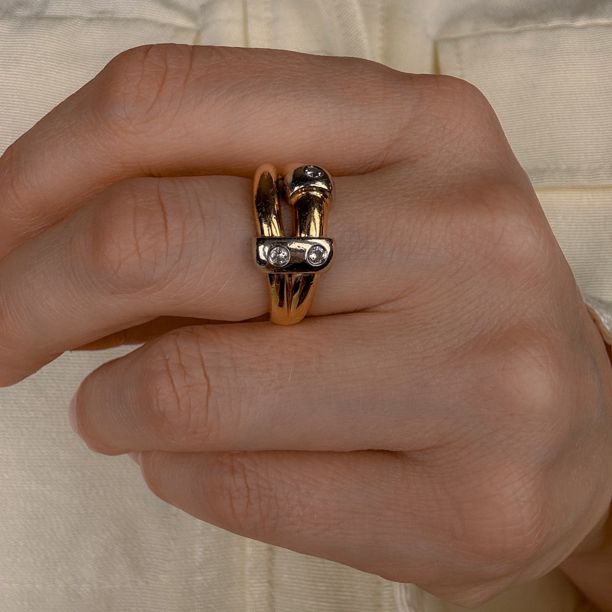 Chunky Diamond Bypass Gold Ring